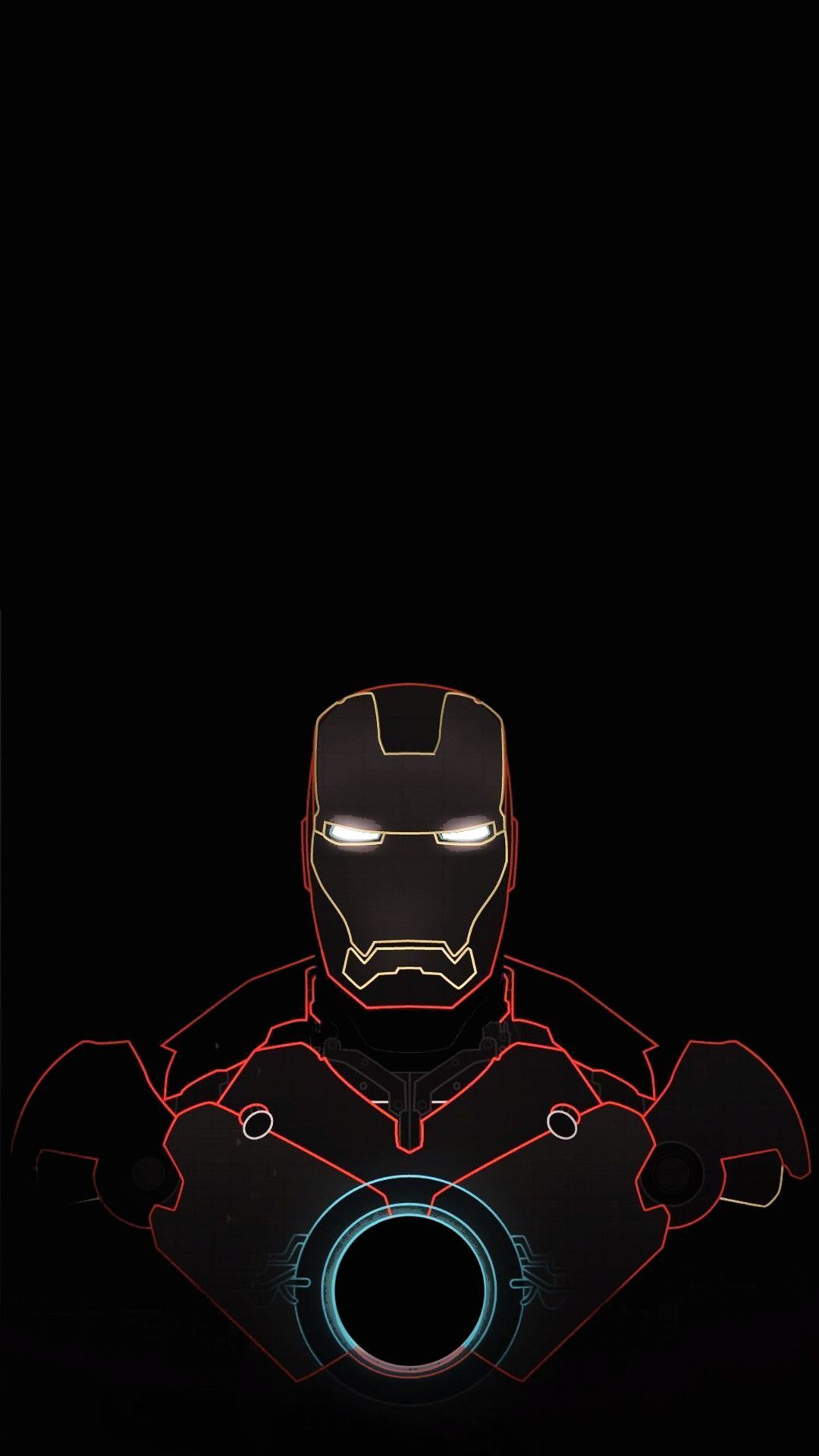 Iron Man, Linienkunst, Schwarzer Hintergrund, Neonkontur, Minimalismus, Sperrbildschirm fürs iPhone