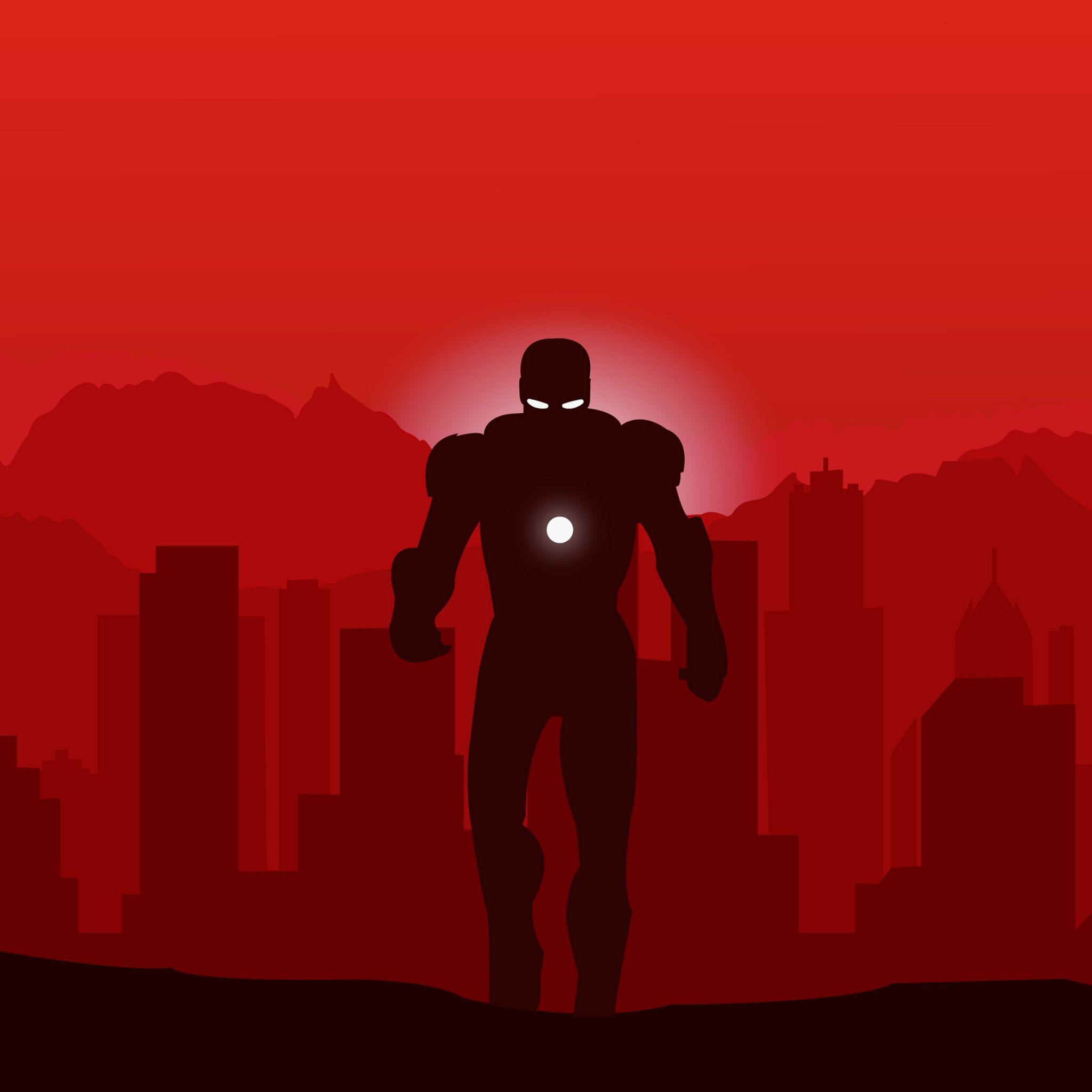 Iron Man, Silhouette, Roter Hintergrund, Skyline, Minimalismus, Full HD Wallpaper