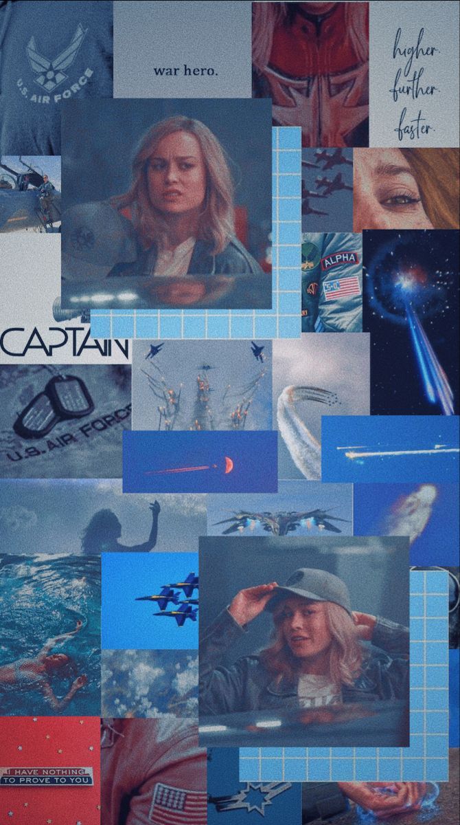 Carol Danvers, Captain Marvel, Collage, Ästhetik, Blautöne, Hintergrundbild fürs Handy