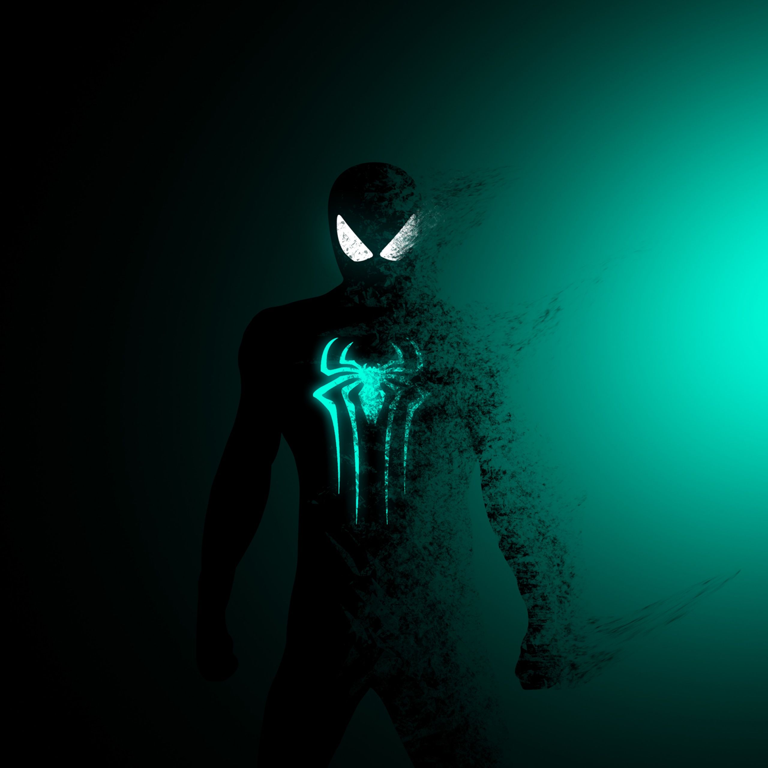 Spider-Man, Silhouette, Türkis, Leuchtend, Dunkel, 2K, Hintergrundbild fürs Tablet