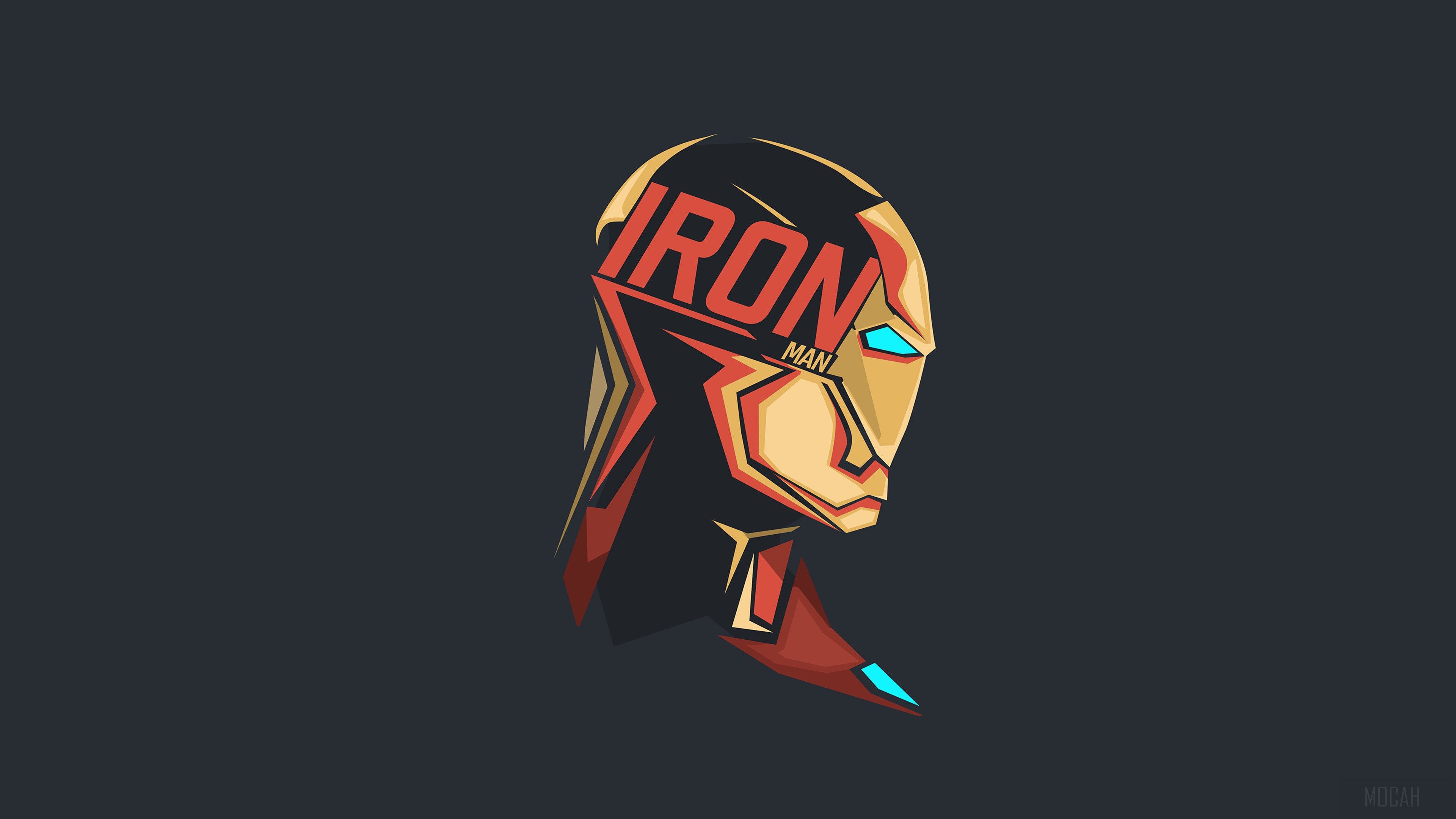 Iron Man, Helm, Schriftzug, Grauer Hintergrund, Vektorgrafik, 4K Wallpaper