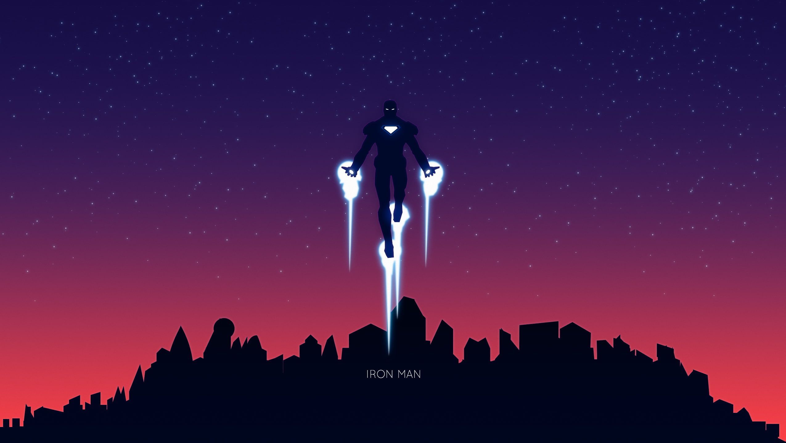 Iron Man, Flug, Sternenhimmel, Silhouette, Abendrot, Minimalismus, Full HD, PC-Hintergrundbild