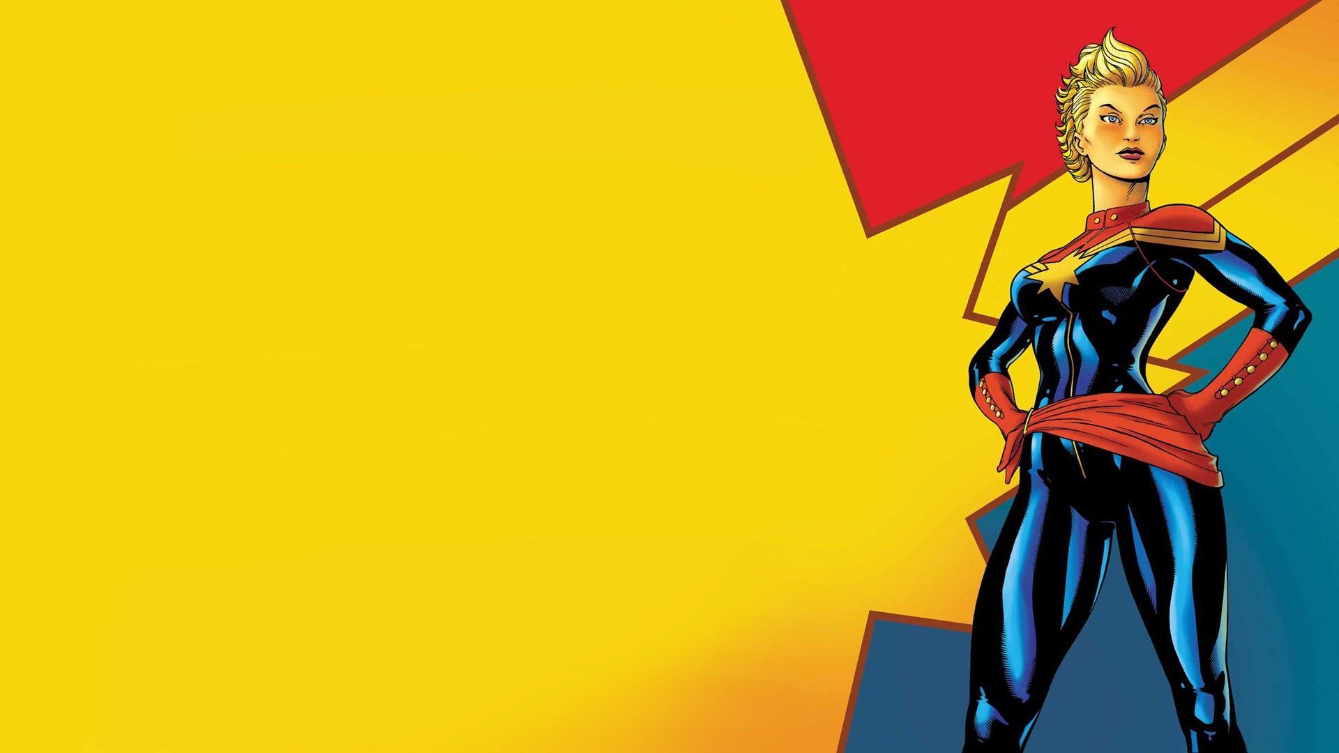 Captain Marvel, Marvel Comics, Comic-Stil, Gelber Hintergrund, Stern, Full HD Wallpaper