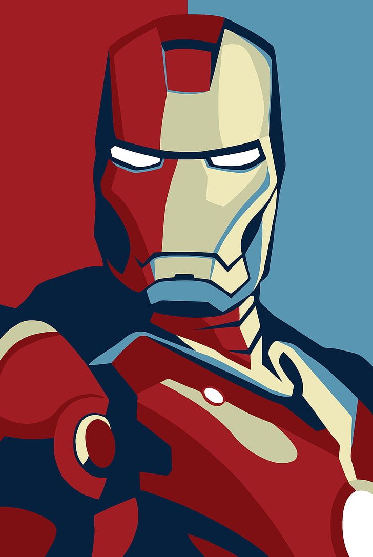 Iron Man, Pop-Art, Hope-Poster-Stil, Helm, Rot-Blau, Hintergrundbild für iPad und Tablet