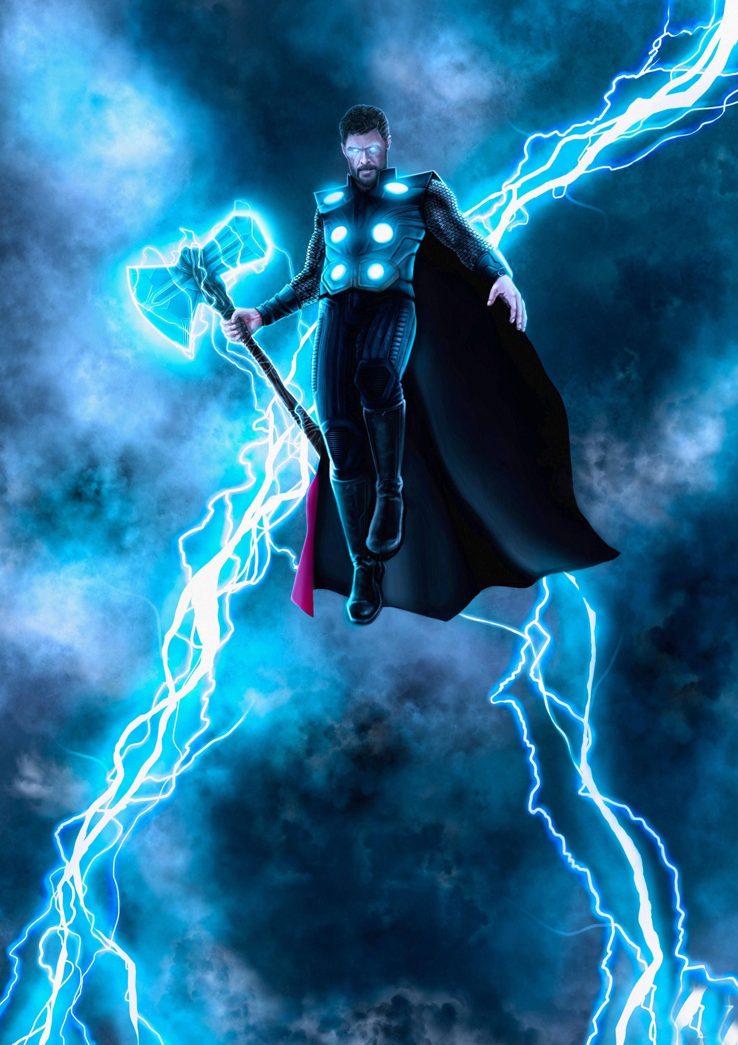 Thor, Mjölnir, Blitze, Umhang, Blau, QHD+, iPad-Hintergrundbild