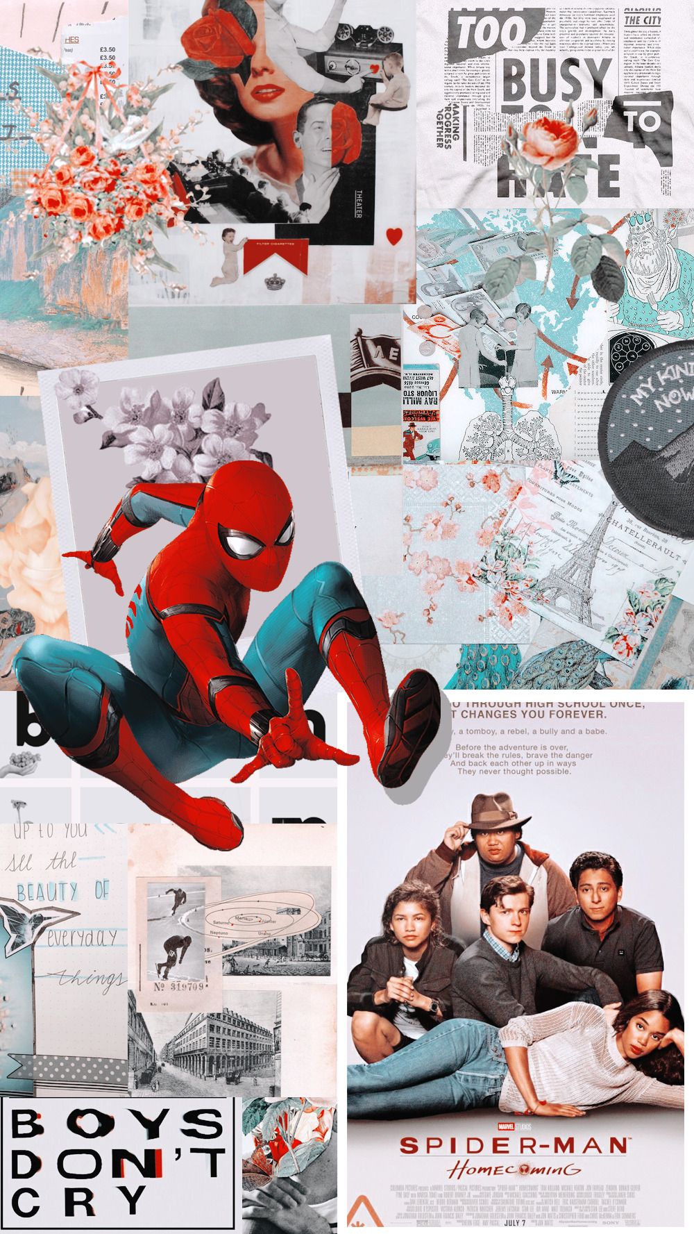 Spider-Man, Collage, Ästhetik, Pastellfarben, Boys Don’t Cry, HD, Handy-Hintergrundbild