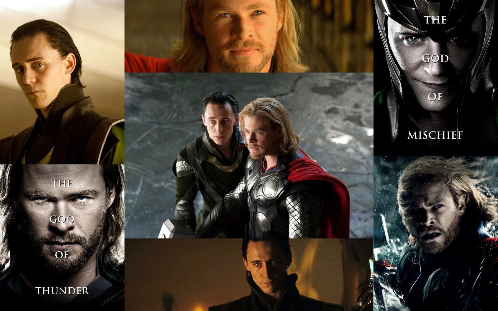 Thor, Loki, Tom Hiddleston, Chris Hemsworth, Collage, God of Mischief, HD, Desktop-Hintergrund