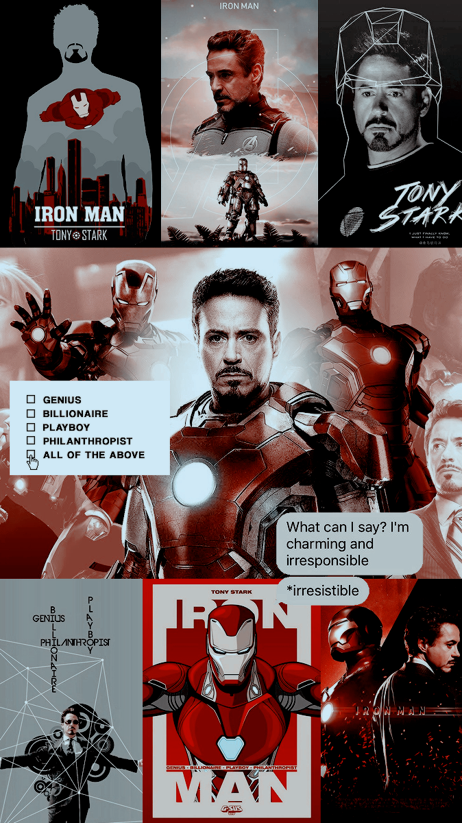 Tony Stark, Iron Man, Collage, Schwarzweiß-Rot, Ästhetik, Android-Hintergrundbild