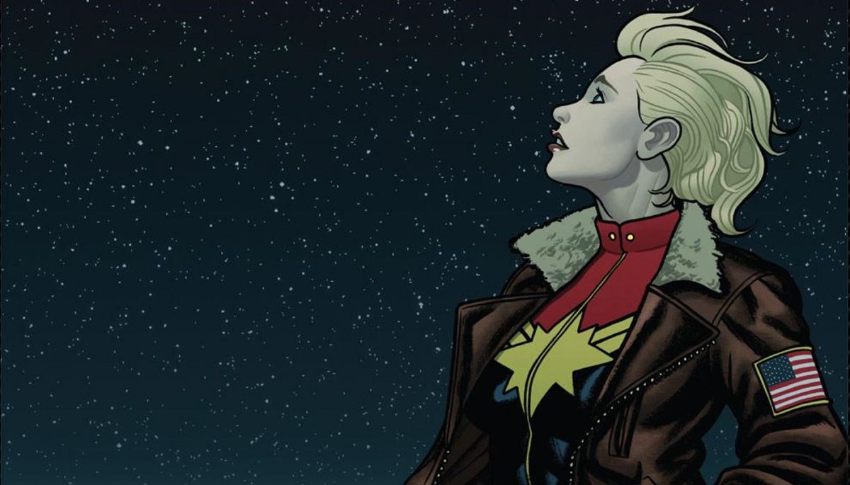 Carol Danvers, Marvel Comics, Pilotenjacke, Sternenhimmel, Comic-Stil, Hintergrund