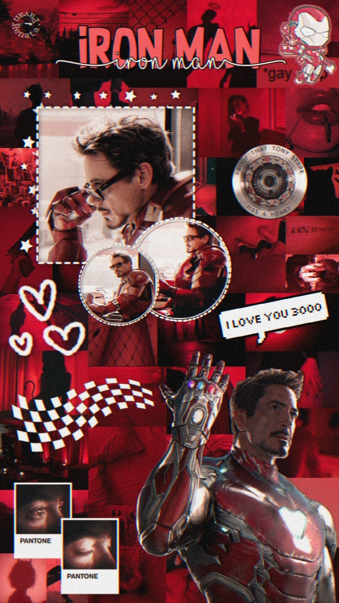 Iron Man, Tony Stark, Collage, Rote Töne, I love you 3000, Ästhetik, 1080x1920, Handy-Hintergrund