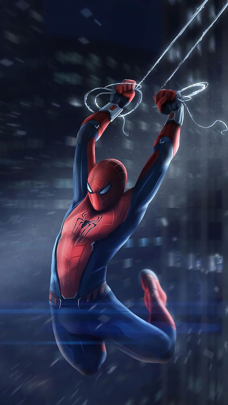 Spider-Man, Netz, Schwingen, Blau, Dunkel, HD, Hintergrundbild fürs Handy