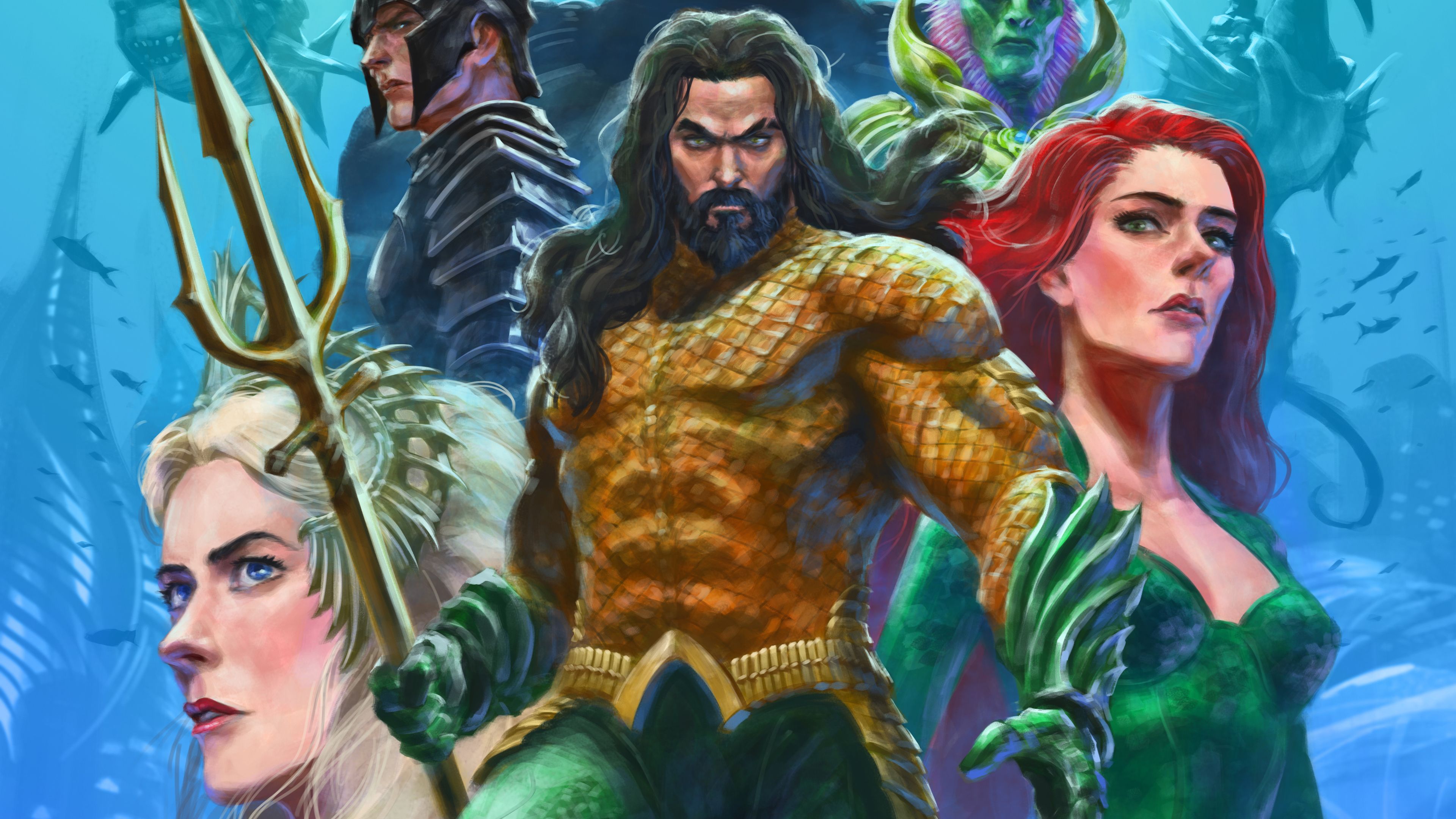 Aquaman, Mera, Atlanna, Black Manta, Digitale Kunst, 4K, Desktop-Hintergrund für Windows