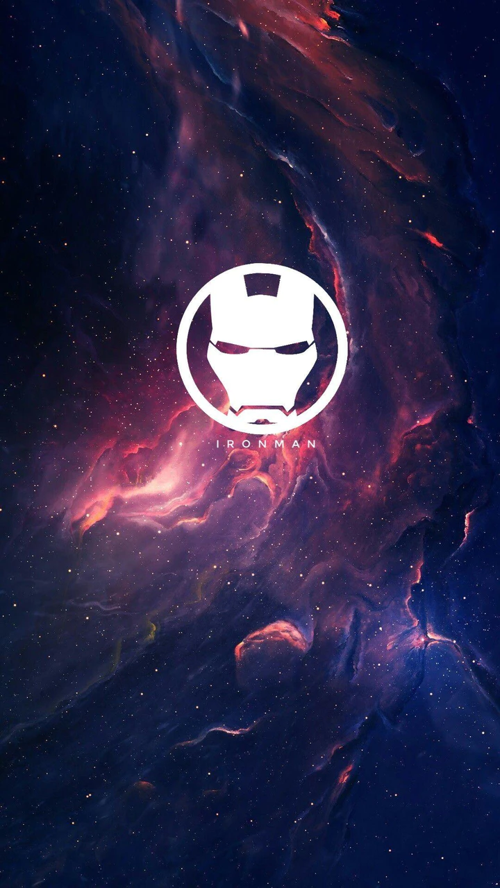 Iron Man, Helm, Logo, Nebel, Weltraum, Lila Töne, HD, Handy-Hintergrund im Hochformat