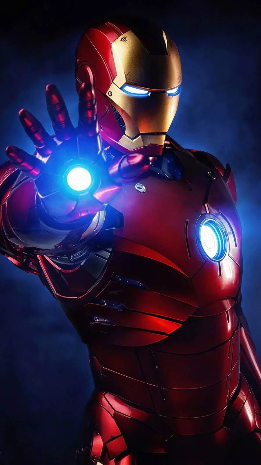 Iron Man, Repulsor, Rüstung, Dunkler Hintergrund, Blaues Licht, Sperrbildschirm fürs iPhone