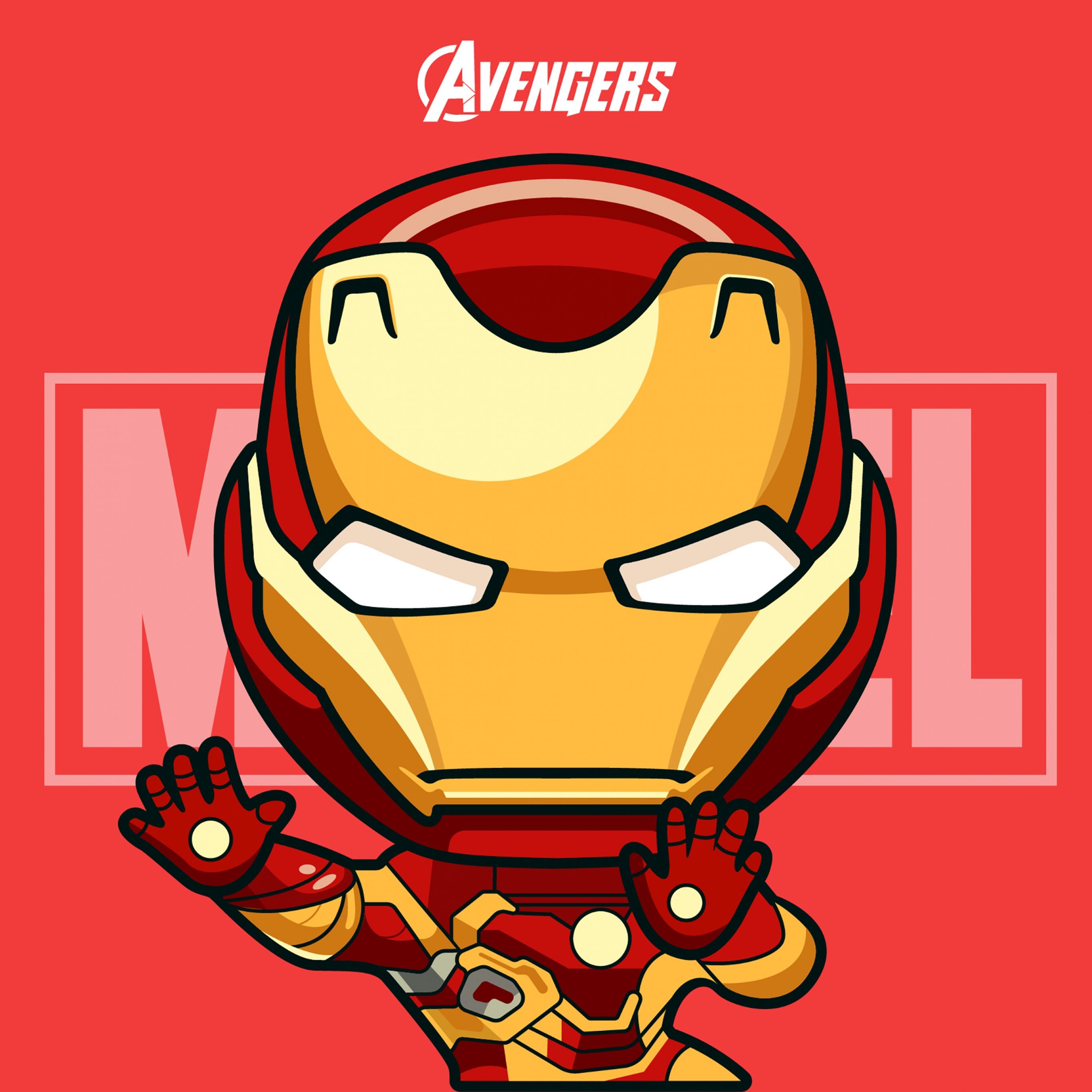 Iron Man, Avengers, Marvel, Chibi, Roter Hintergrund, 2K Wallpaper