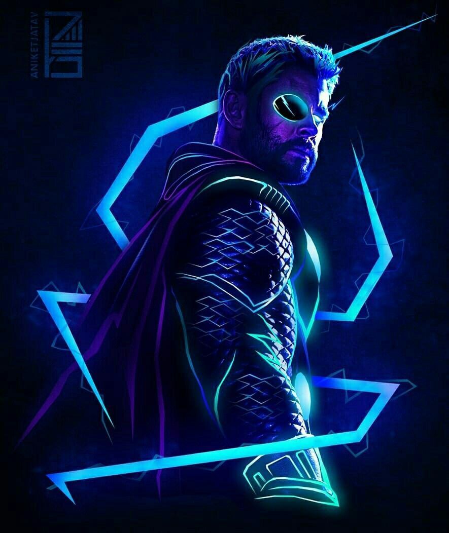 Thor, Neonlinien, Blau, Dunkler Hintergrund, Digitale Kunst, HD Wallpaper