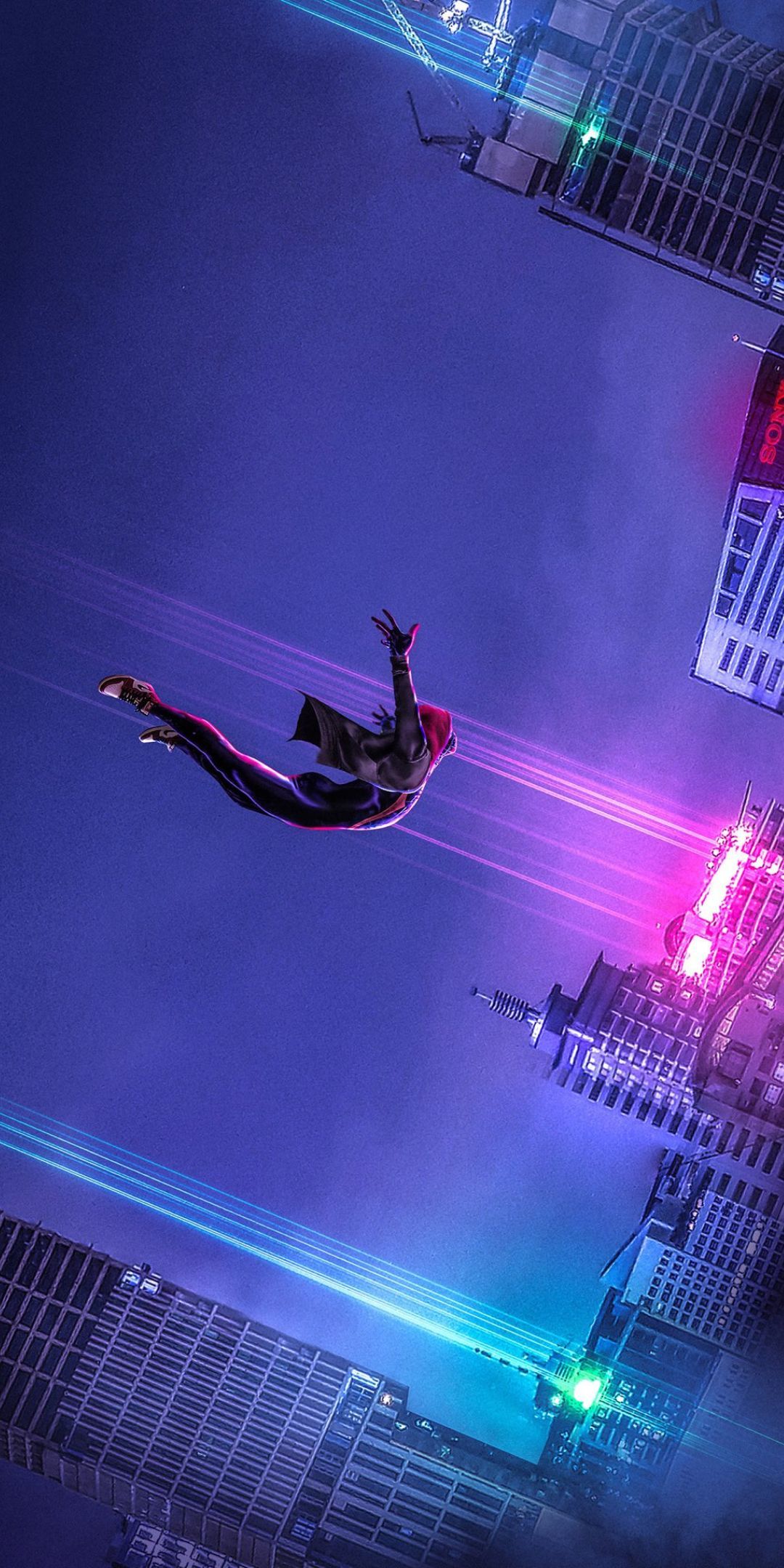 Miles Morales, Spider-Man, Fallen, Neon, Lila, Full HD, Sperrbildschirm fürs iPhone