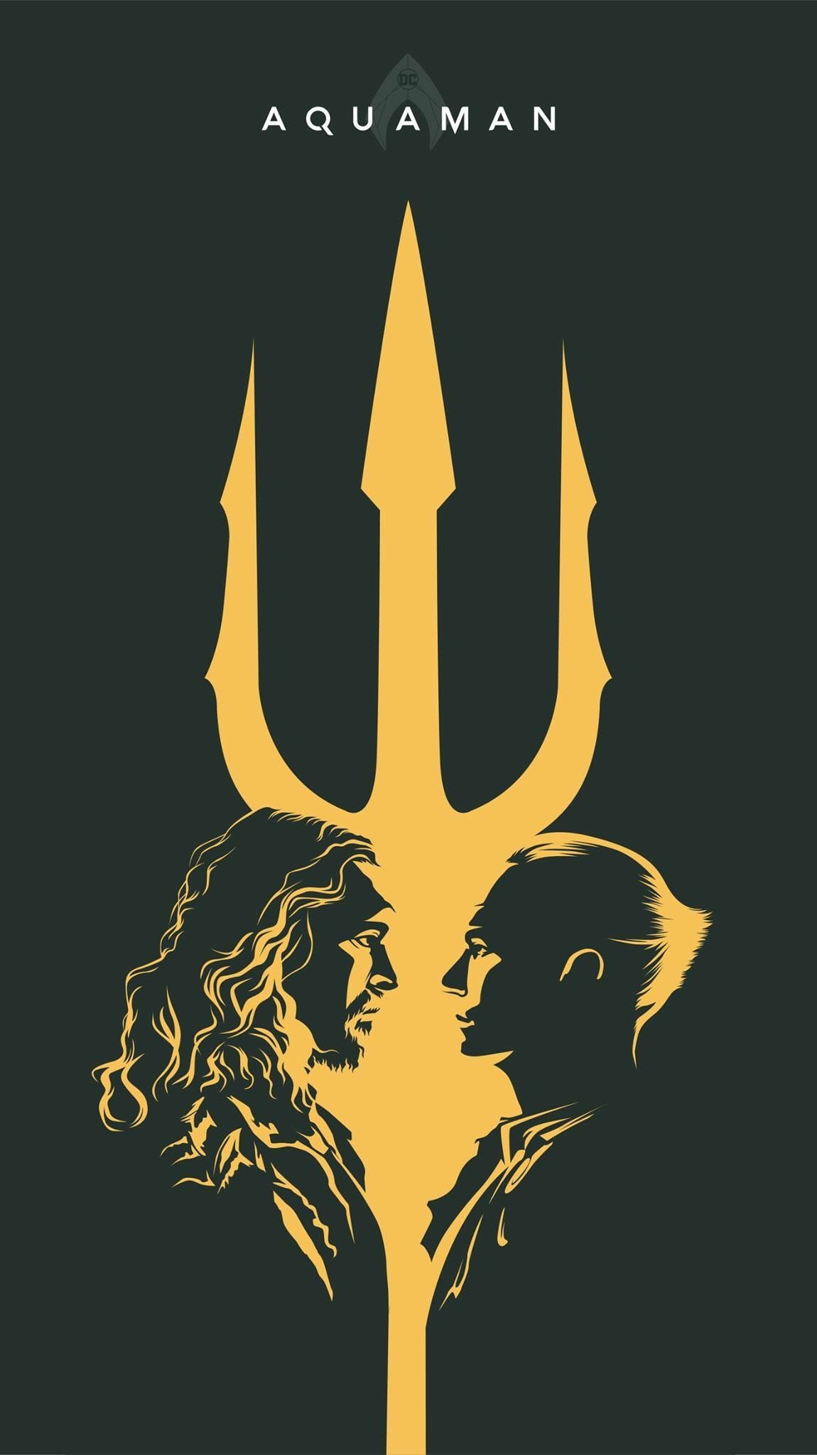 Aquaman, Dreizack, Gold, Minimalistisch, Plakat, Full HD, Handy-Hintergrund im Hochformat