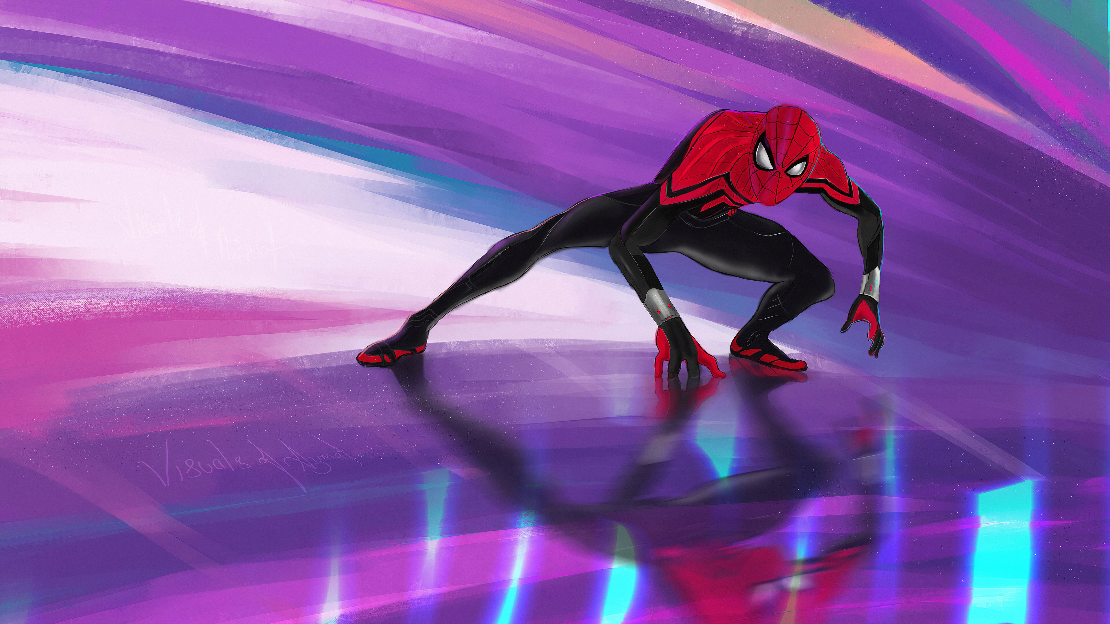 Spider-Man, Lichtstreifen, Gemälde-Stil, Lila, Pink, 4K, Hintergrundbild für den PC