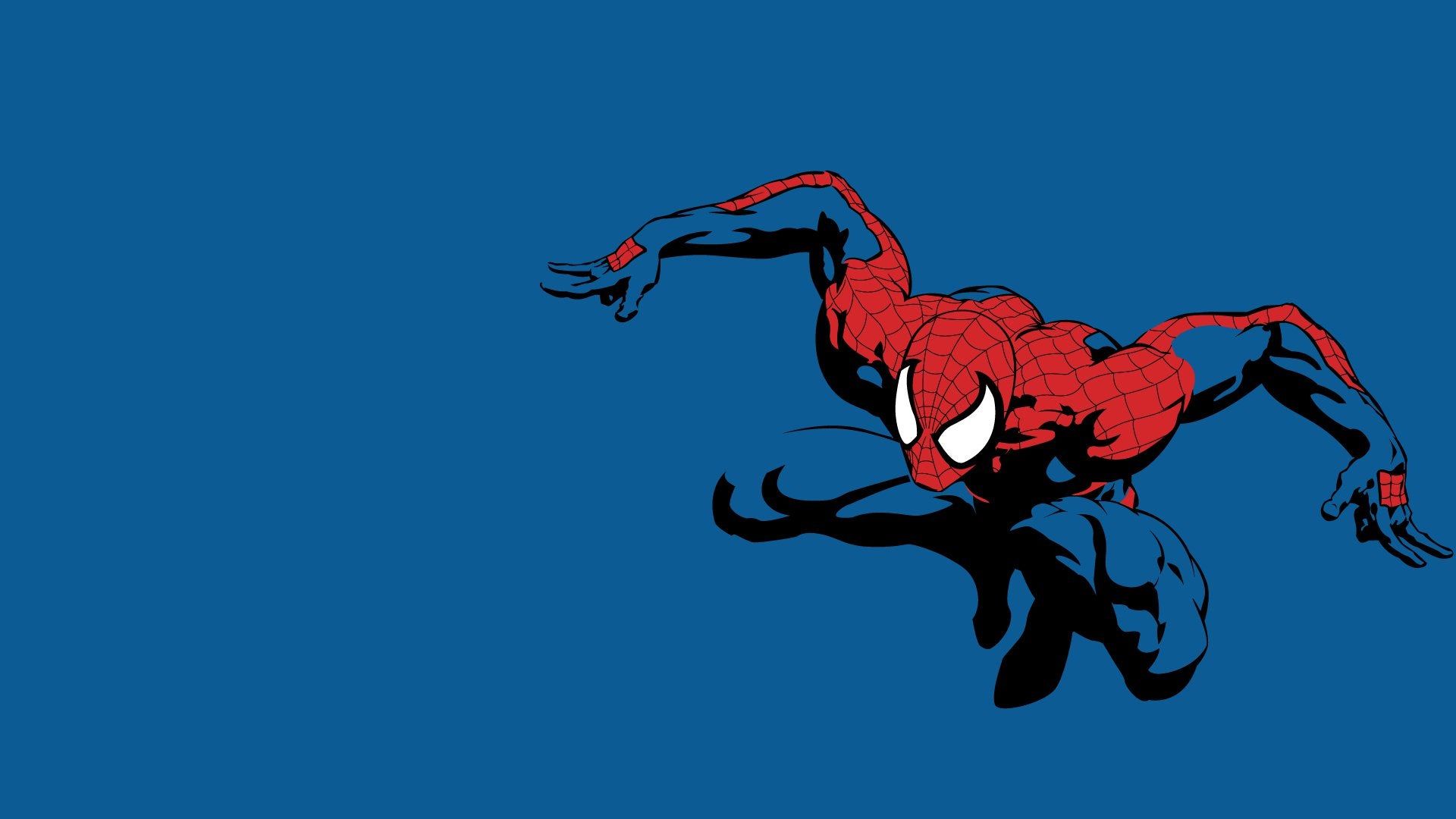Spider-Man, Comic-Stil, Sprung, Blauer Hintergrund, Minimalistisch, Full HD Wallpaper