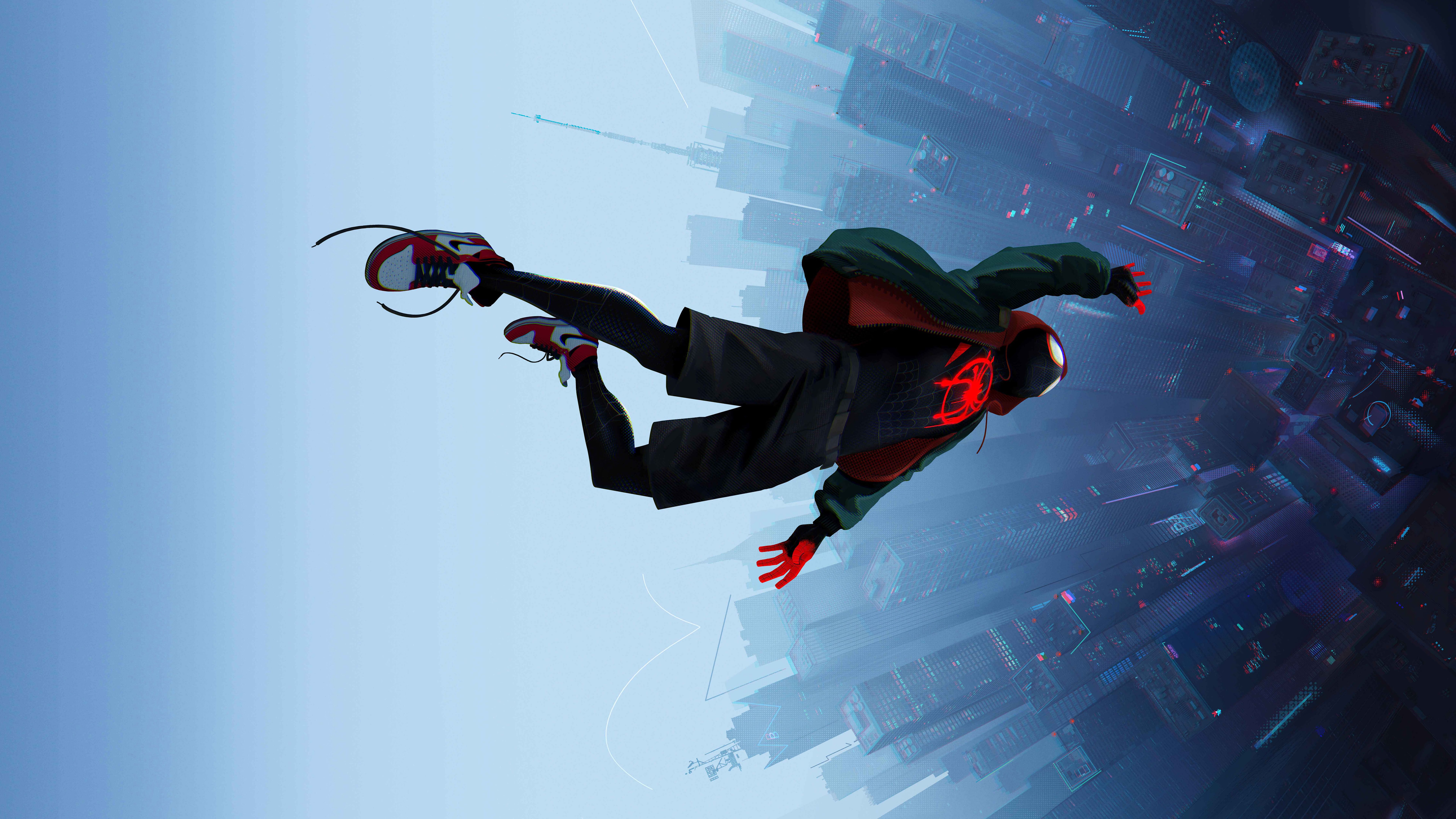 Miles Morales, Spider-Man: A New Universe, Fallen, Hochhäuser, Blau, 8K, Laptop-Hintergrundbild