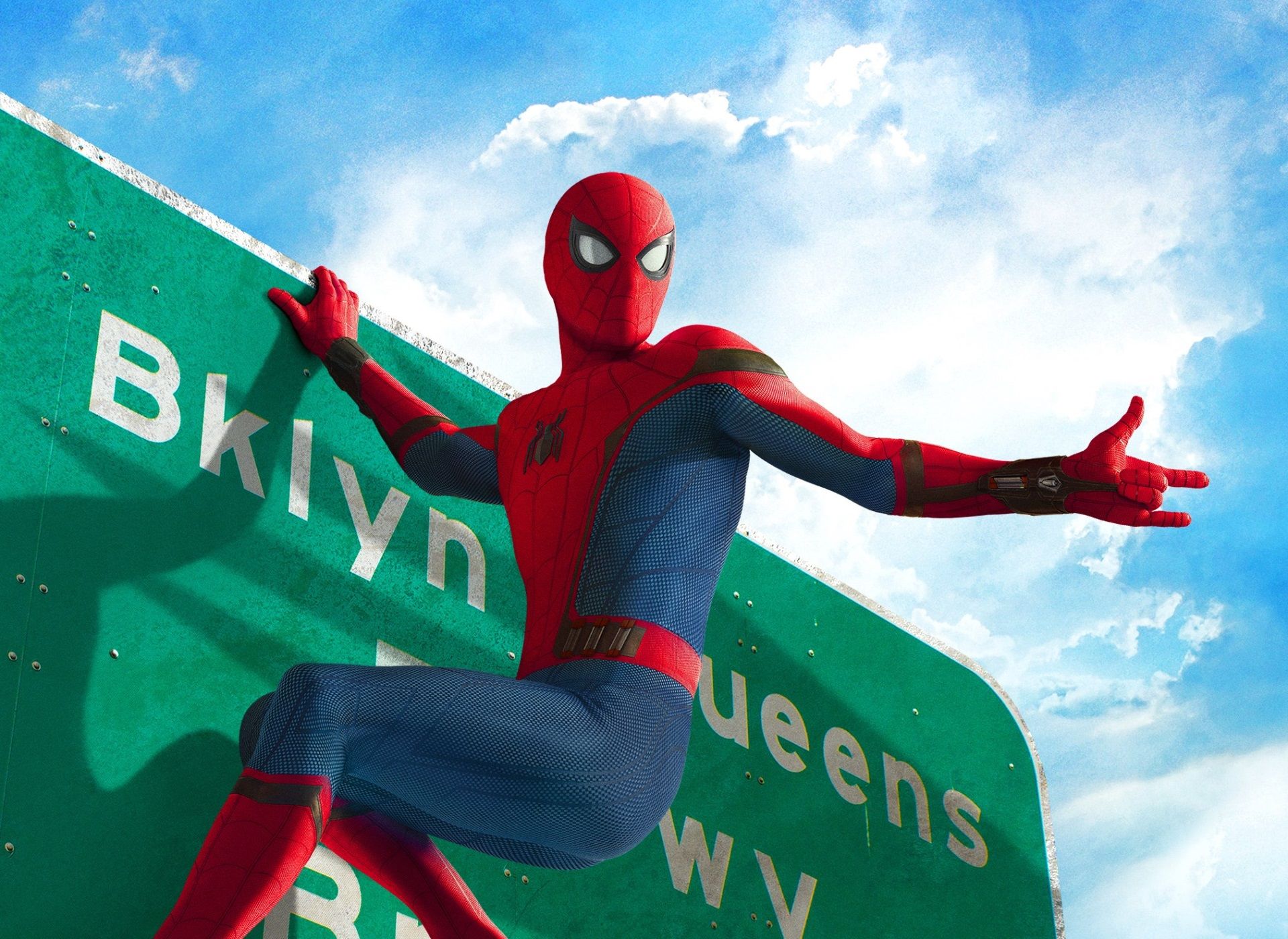 Spider-Man: Homecoming, Spider-Man, Straßenschild, Brooklyn, Queens, Himmel, Full-HD-Hintergrundbild