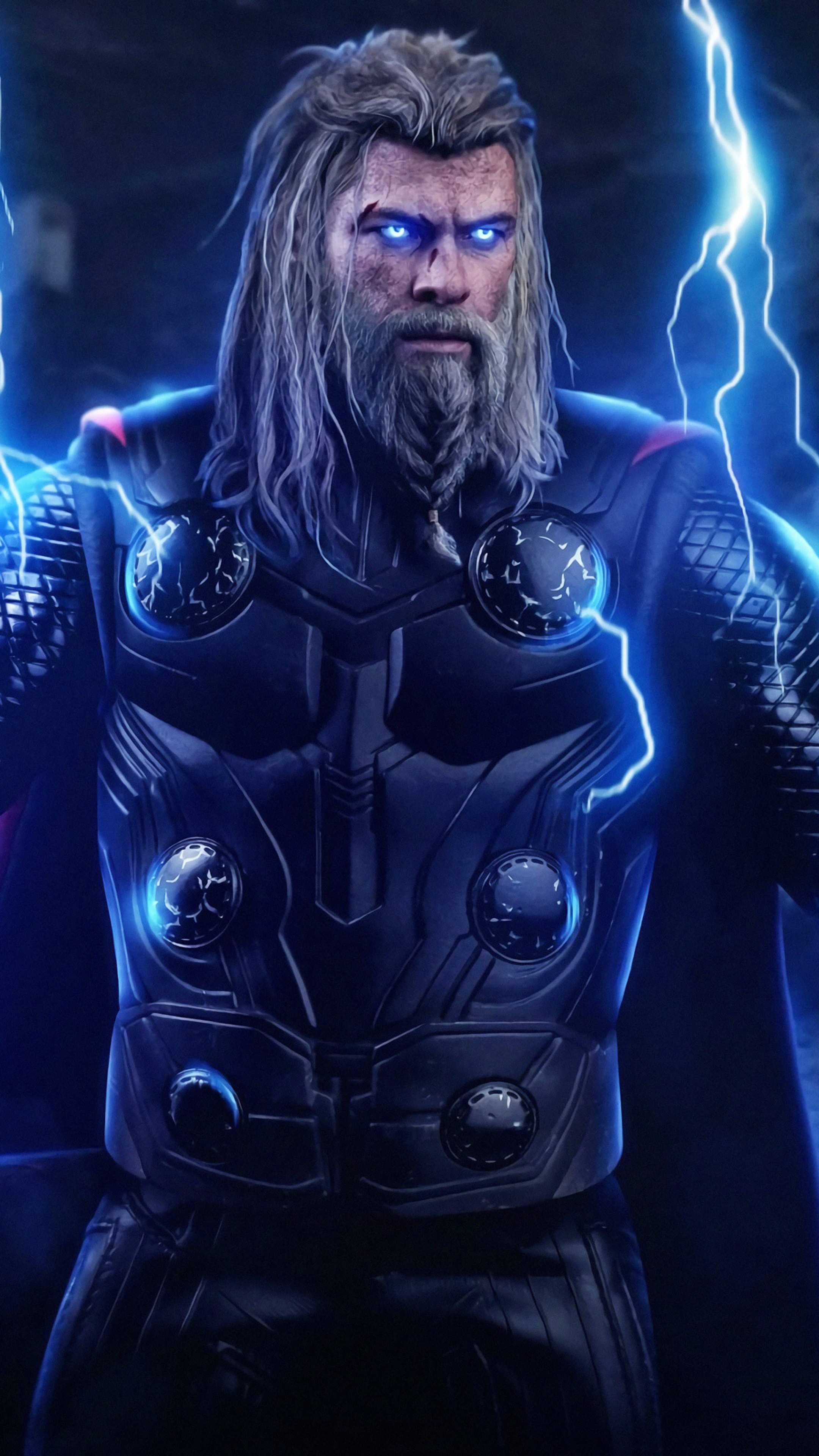 Thor, Avengers: Endgame, Bart, Blitze, Dunkelblau, QHD+, Sperrbildschirm fürs iPhone