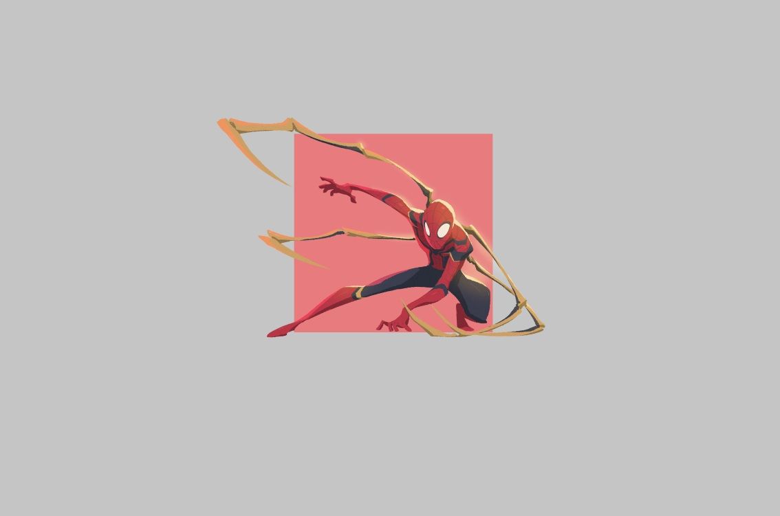 Iron Spider, Spider-Man, Grauer Hintergrund, Minimalistisch, Gold, Wallpaper