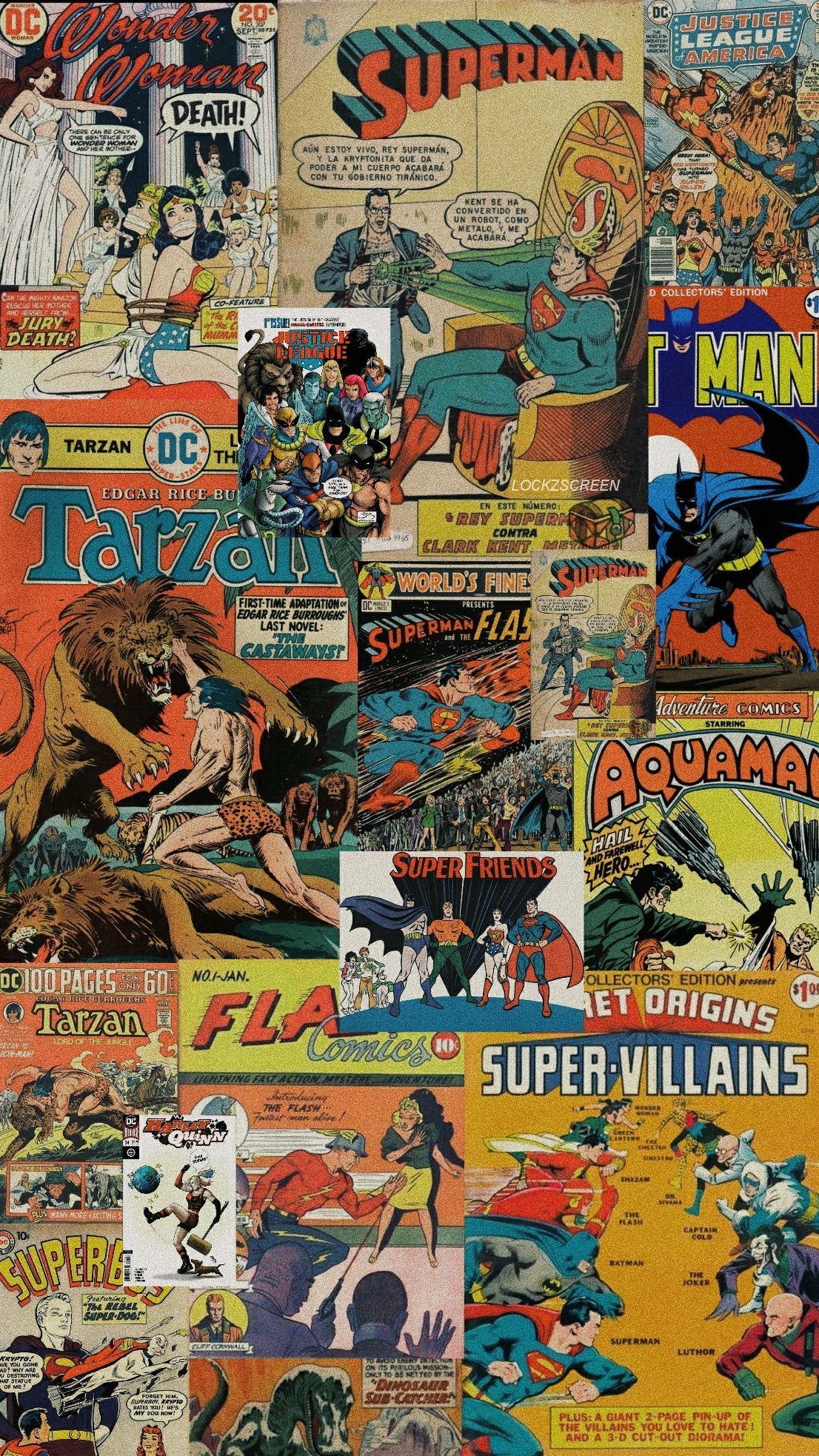 DC Comics, Superman, Comic-Cover, Collage, Retro, Full HD, Hintergrundbild fürs Handy