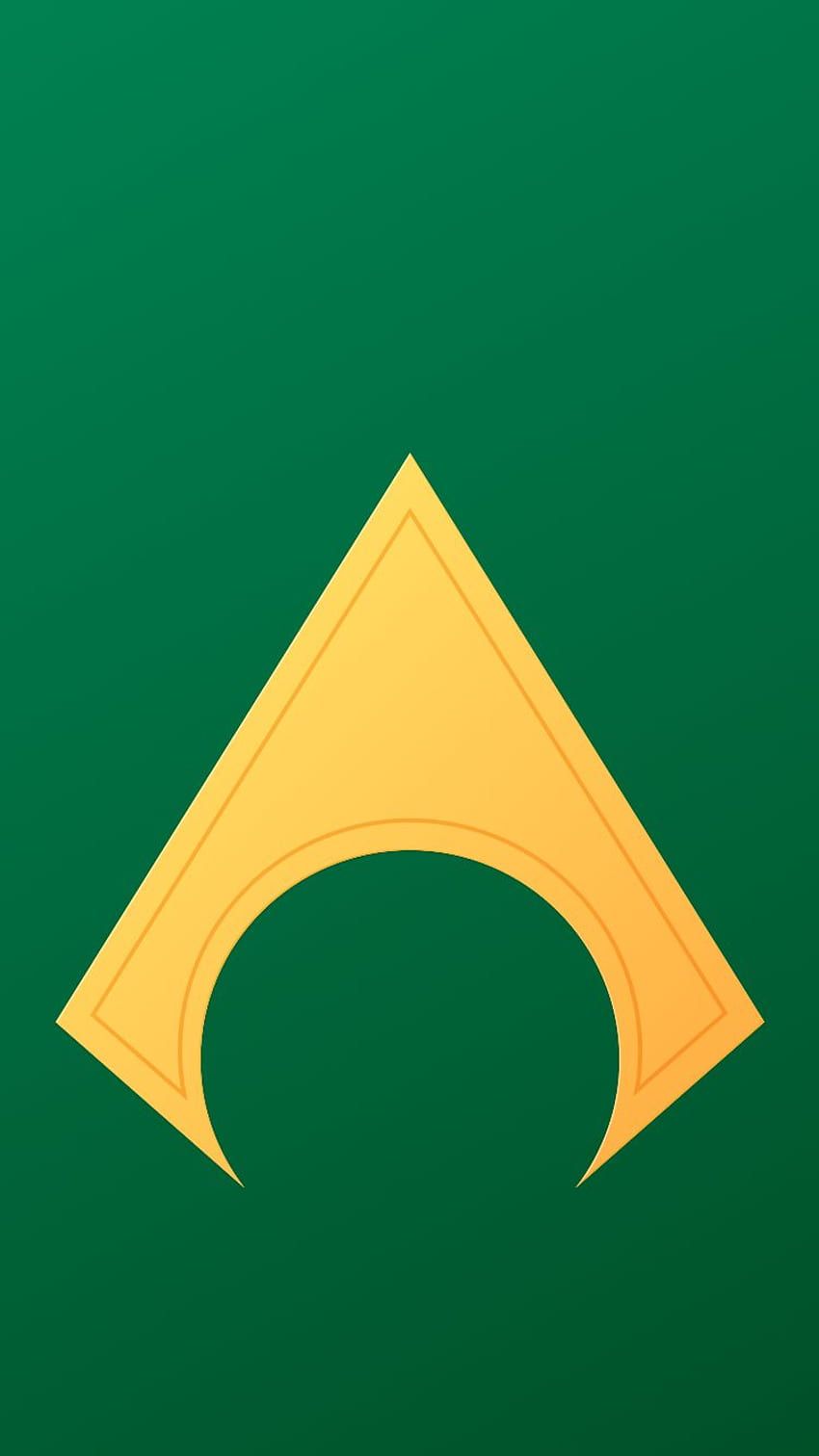 Aquaman-Logo, Aquaman, Gold, Grüner Hintergrund, Minimalistisch, Sperrbildschirm fürs iPhone