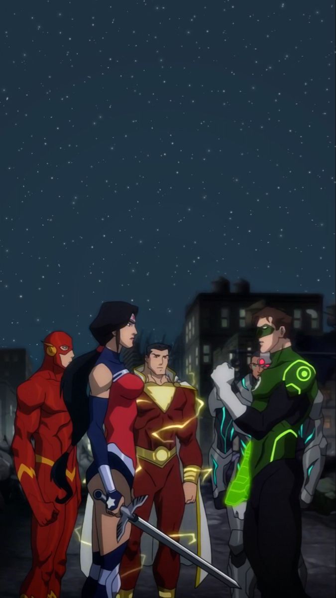 Justice League, DC Comics, Superhelden, Nacht, Comic-Stil, Hintergrundbild fürs Handy