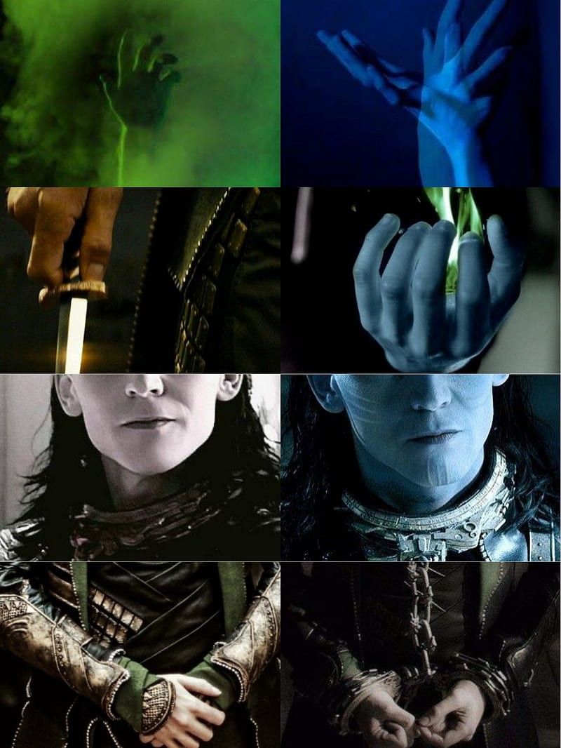 Loki, Collage, Grün, Hände, Ästhetik, HD, Hintergrundbild fürs Tablet