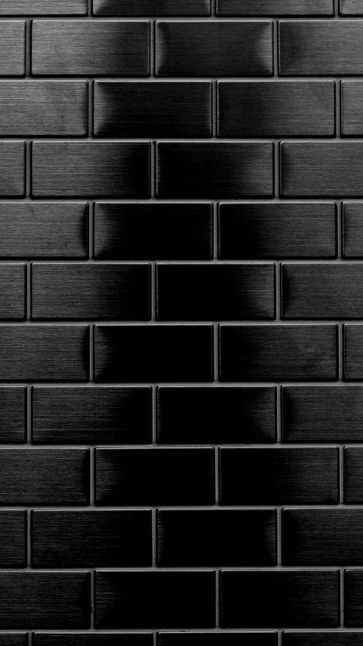 Schwarze Fliesen, Glänzend, Ziegelmuster, Dunkel, Textur, Hintergrundbild fürs Handy
