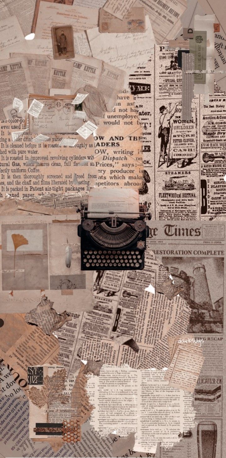 Zeitungspapier, Collage, Schreibmaschine, Vintage, Braune Töne, HD, iPhone-Hintergrundbild