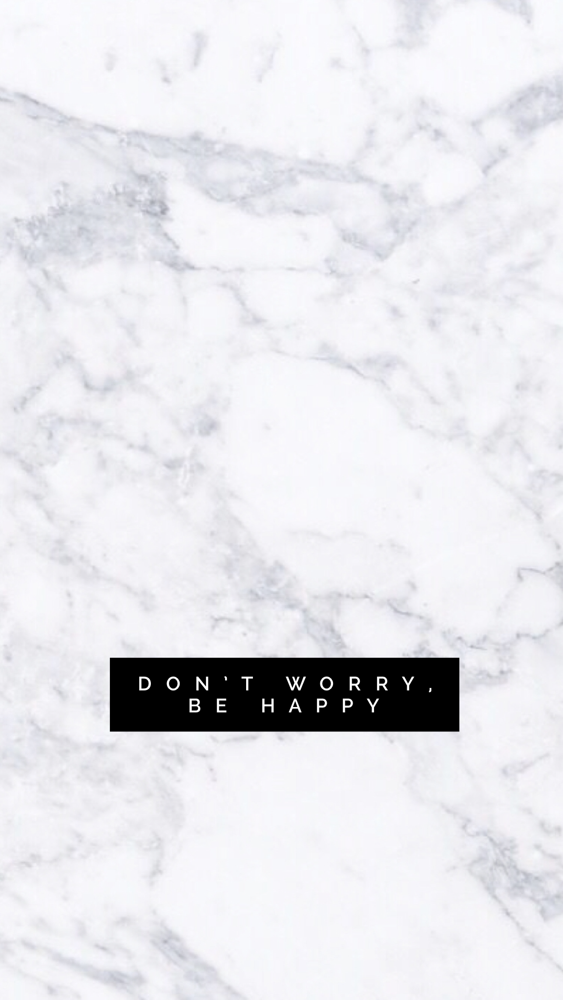 Weißer Marmor, Don't Worry Be Happy, Spruch, Schwarzes Etikett, Android-Hintergrundbild