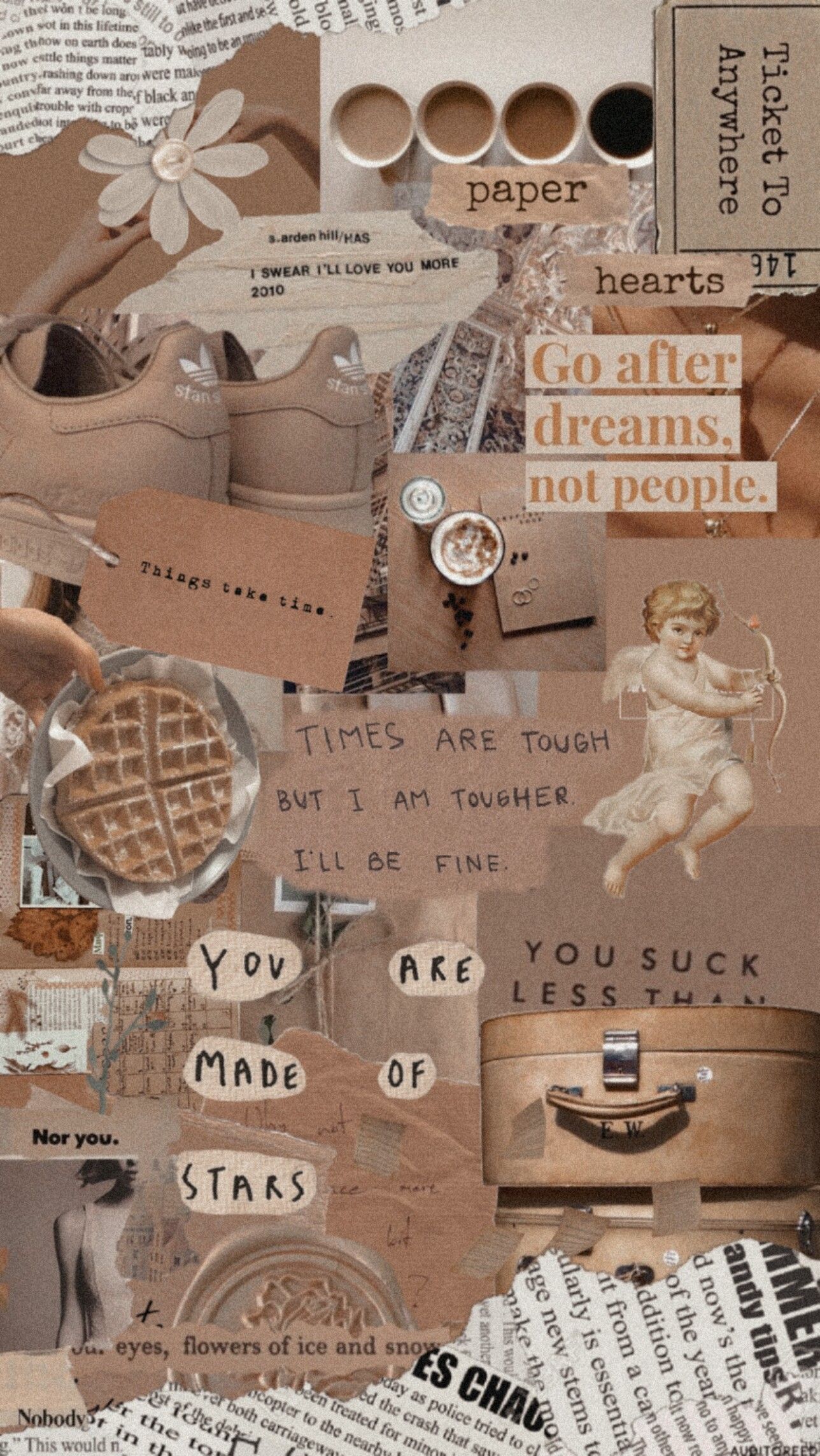 Collage, Vintage, Kaffee, Braune Töne, Ästhetisch, Hochformat, Hintergrundbild fürs Smartphone