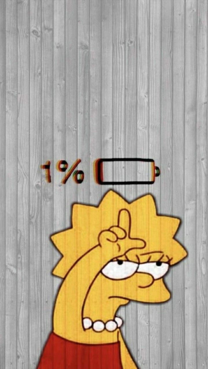 Lisa Simpson, Die Simpsons, Akku 1 Prozent, Graues Holz, Humor, HD, iPhone-Hintergrundbild