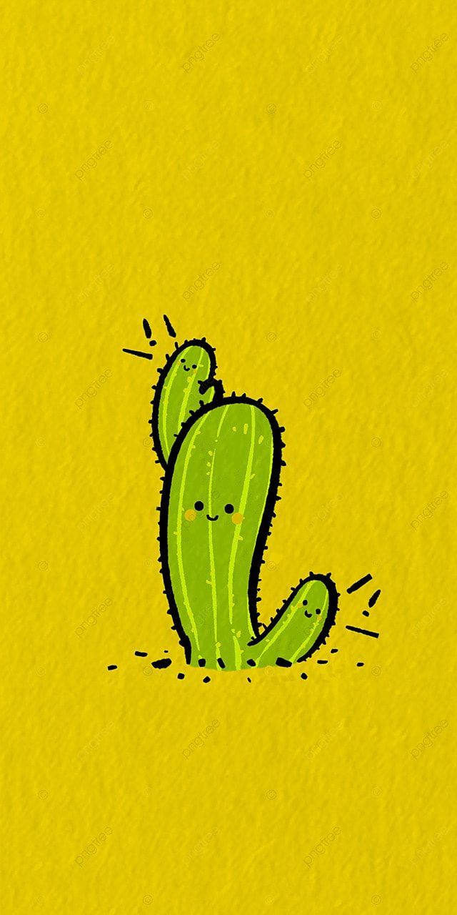 Kaktus, Cartoon, Gelber Hintergrund, Minimalistisch, Wallpaper