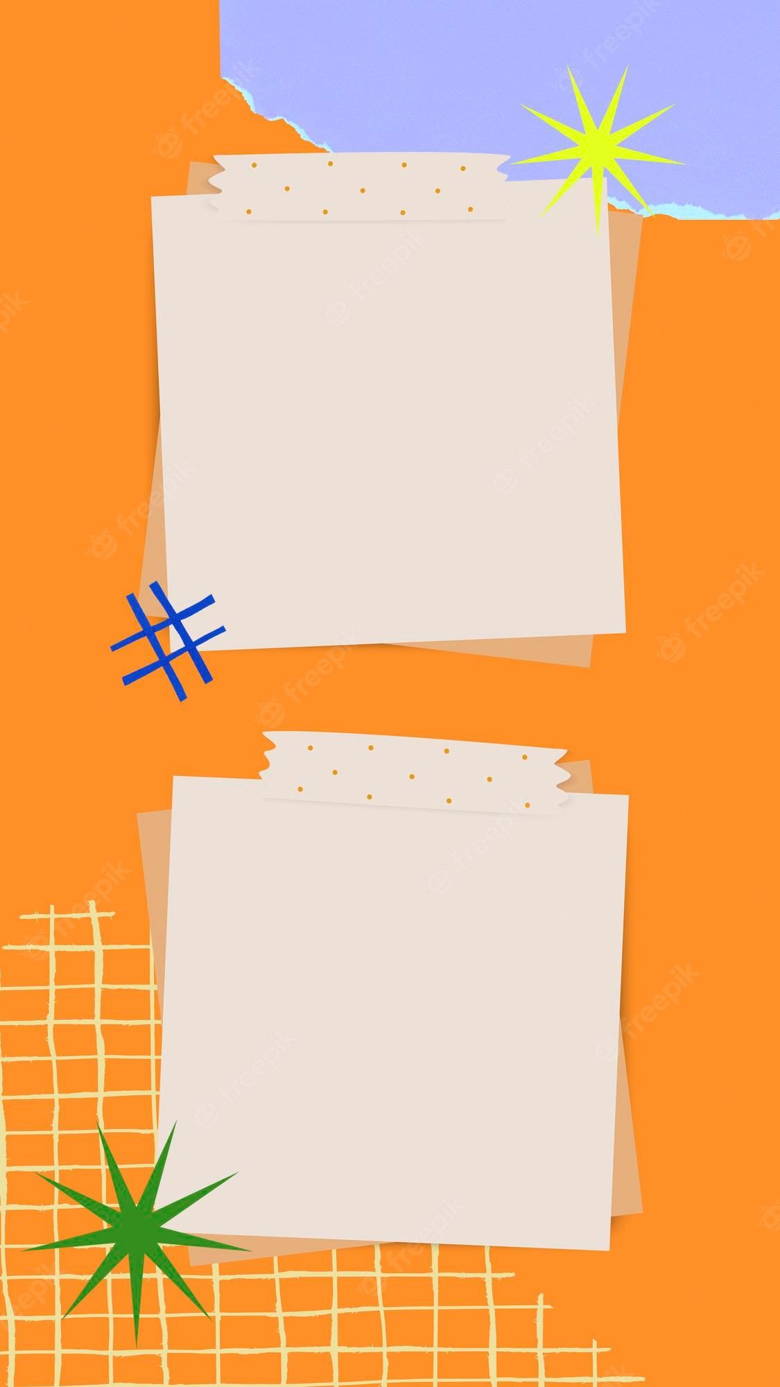 Notizzettel, Orange Hintergrund, Sterne, Doodles, Collage, Sperrbildschirm fürs iPhone