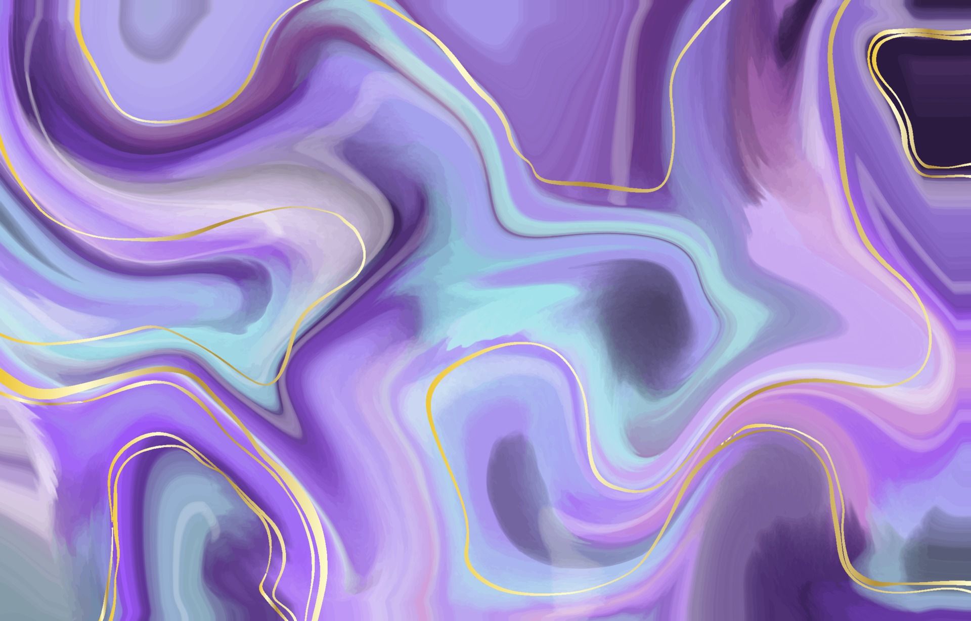 Marmoroptik, Lila, Flüssige Formen, Goldlinien, Abstrakt, Full HD, PC-Hintergrundbild
