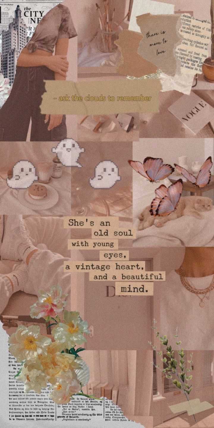 Collage, Beige Ästhetik, Sprüche, Blumen, Moodboard, HD, Sperrbildschirm fürs iPhone