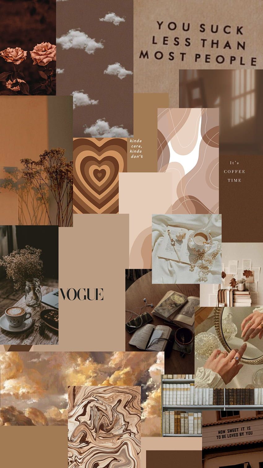Collage, Braune Ästhetik, Herz, Sprüche, Vogue, HD, Hintergrundbild fürs Handy