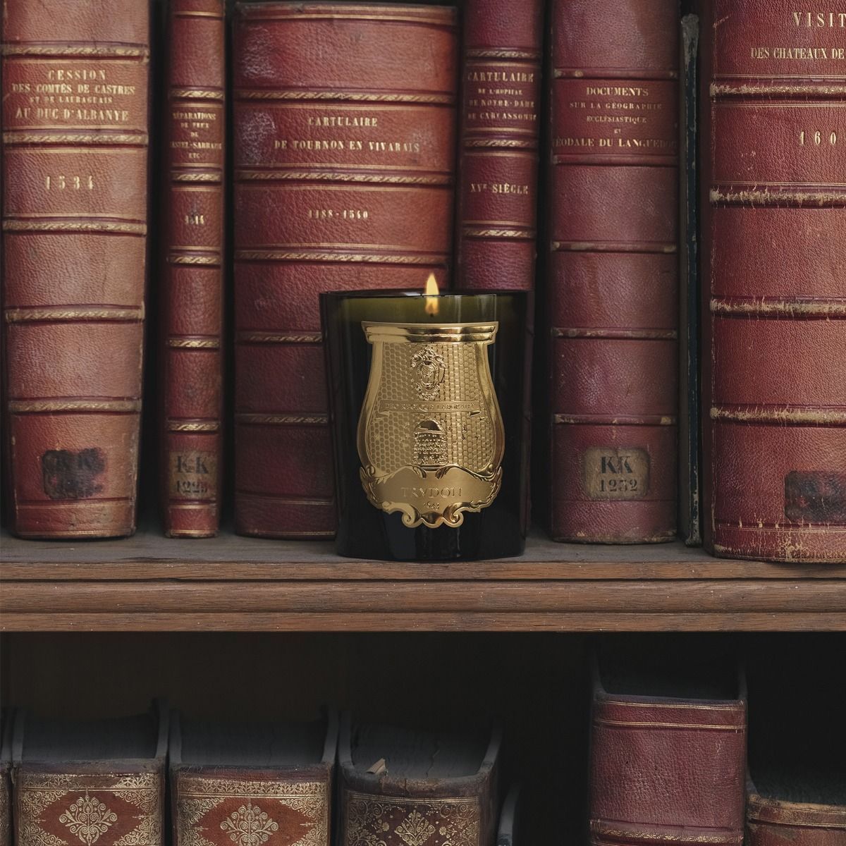 Ledereinbände, Alte Bücher, Bücherregal, Duftkerze, Antiquarisch, Hintergrundbild fürs Tablet