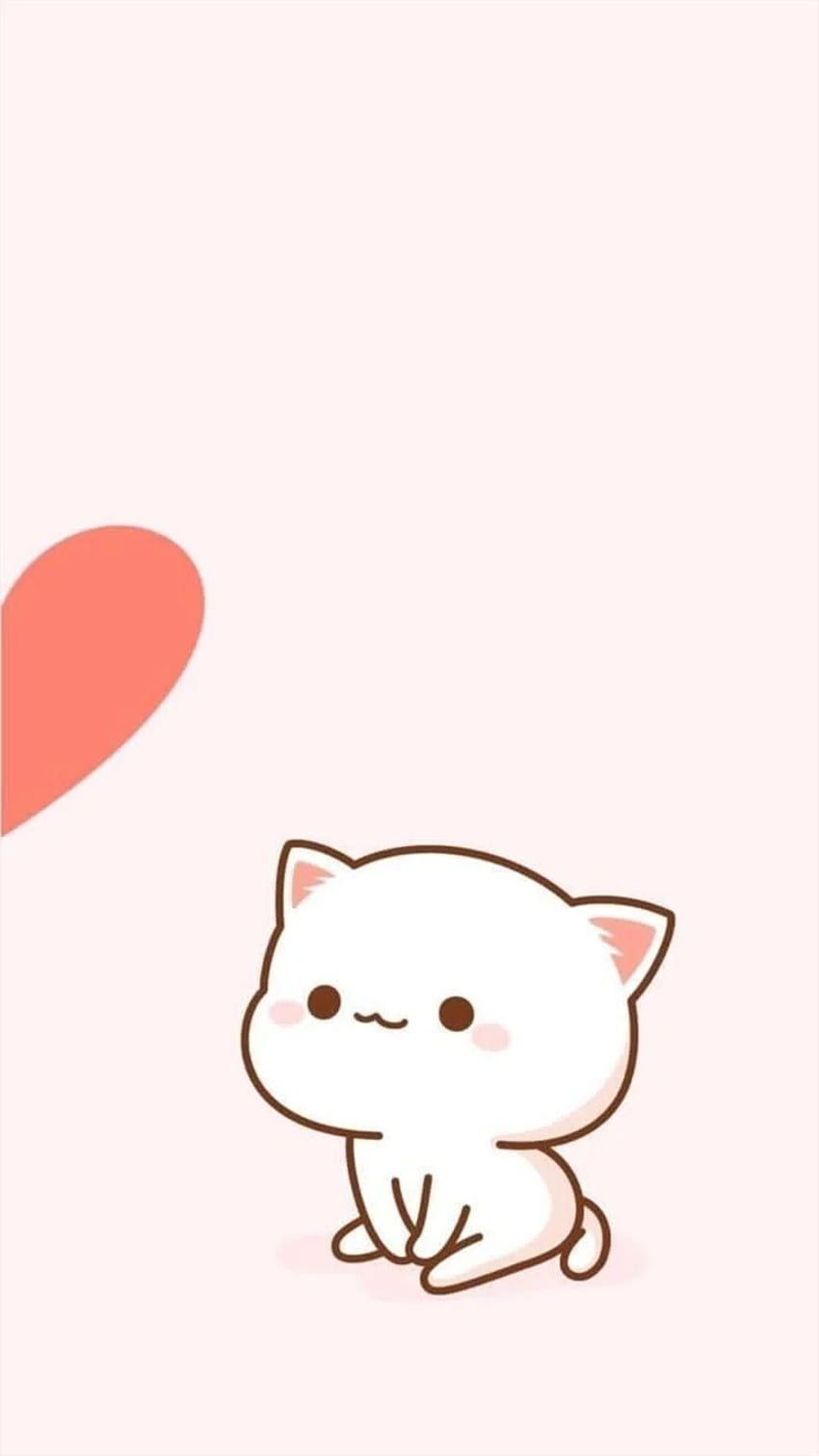 Kawaii-Katze, Herz, Illustration, Rosa, Minimalistisch, HD, Hintergrundbild fürs Handy