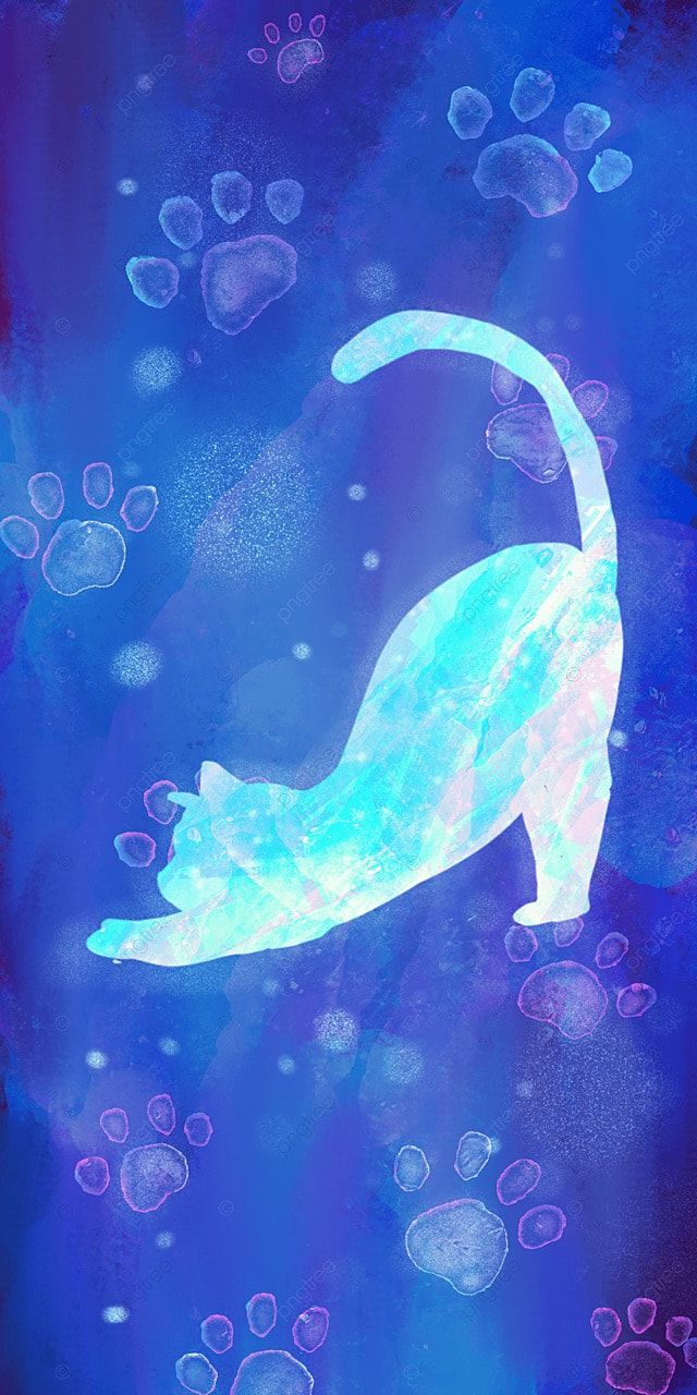 Leuchtende Katze, Pfotenabdrücke, Blau, Digitale Kunst, Fantasie, Android-Hintergrundbild