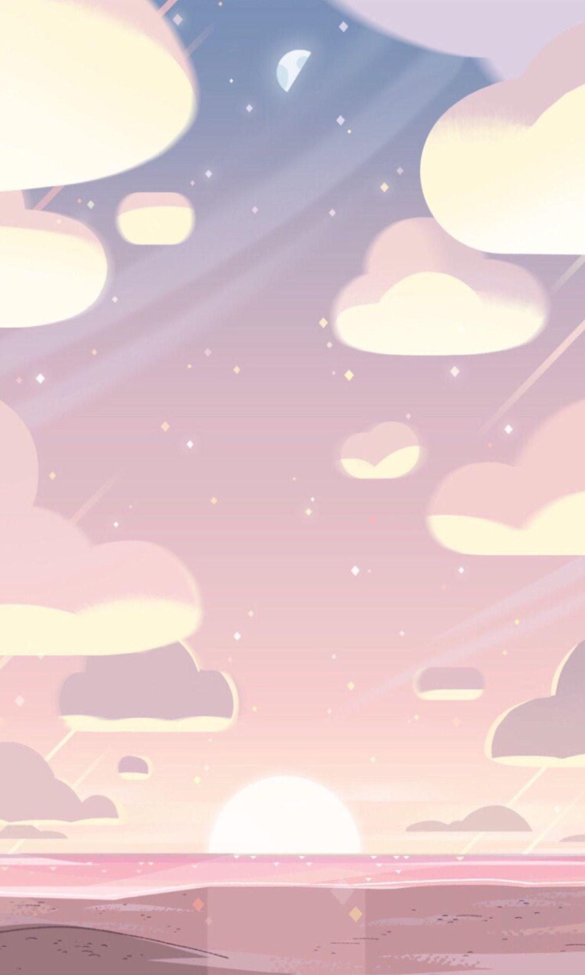 Wolken, Sonnenuntergang, Meer, Illustration, Pastellfarben, Full HD, iPhone-Hintergrundbild