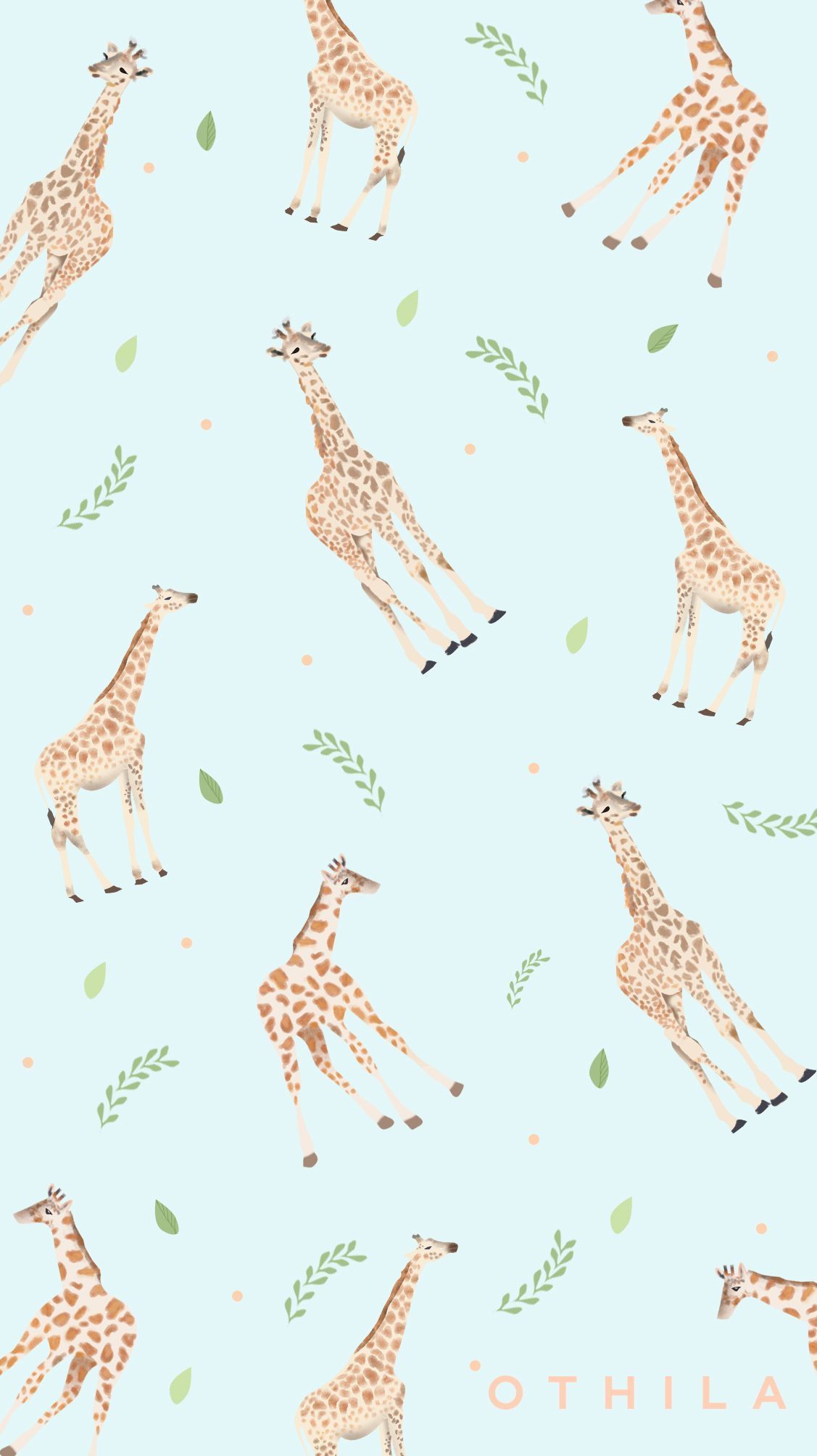 Giraffen, Muster, Hellblauer Hintergrund, Illustration, Full HD, Sperrbildschirm fürs iPhone