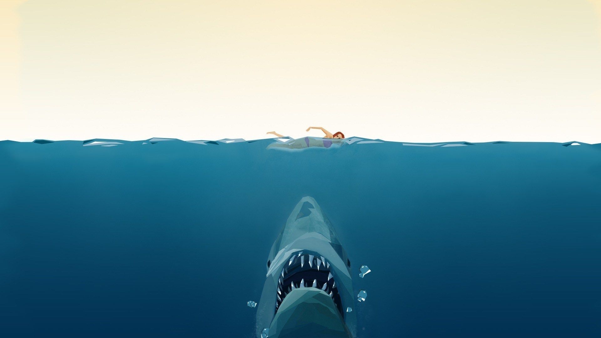 Der weiße Hai, Weißer Hai, Schwimmerin, Unterwasser, Hommage, 1920x1080, PC-Hintergrundbild
