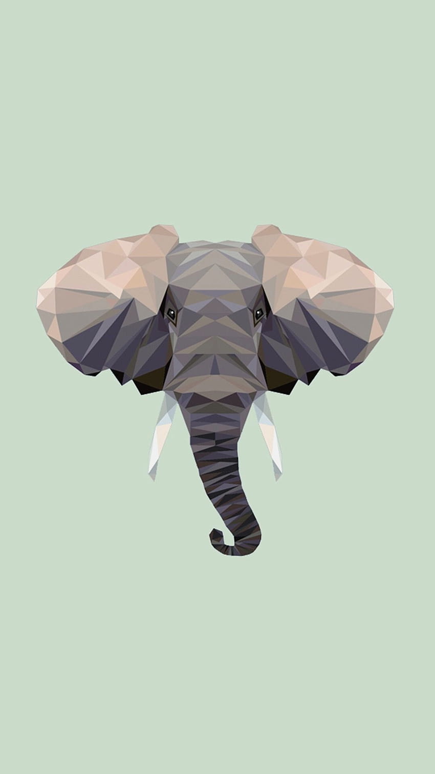 Low-Poly-Elefant, Elefantenkopf, Geometrisch, Mintgrün, Grafik, HD, iPhone-Hintergrundbild