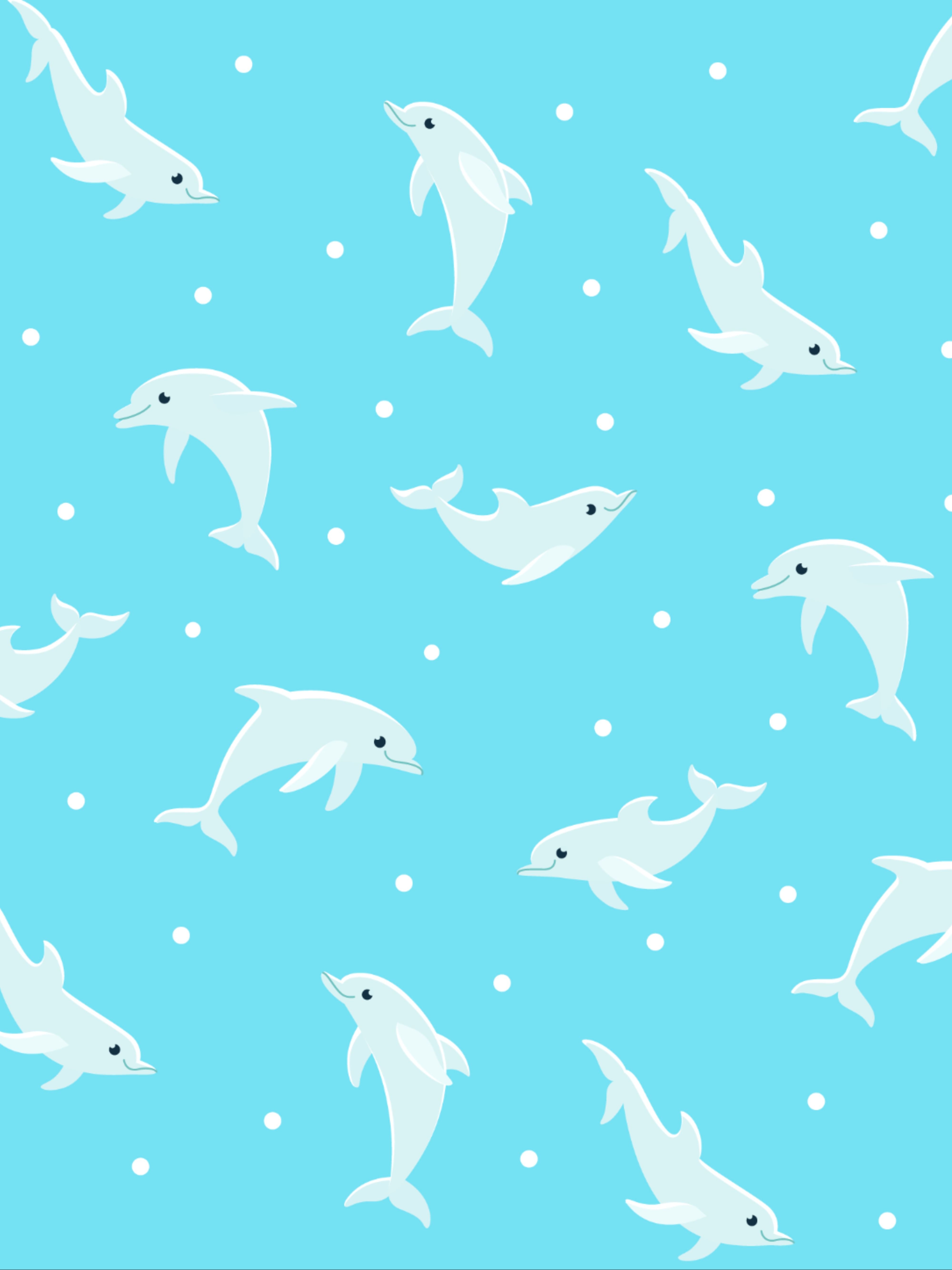Delfin-Muster, Delfine, Hellblauer Hintergrund, Niedlich, Cartoon, QHD+ Wallpaper